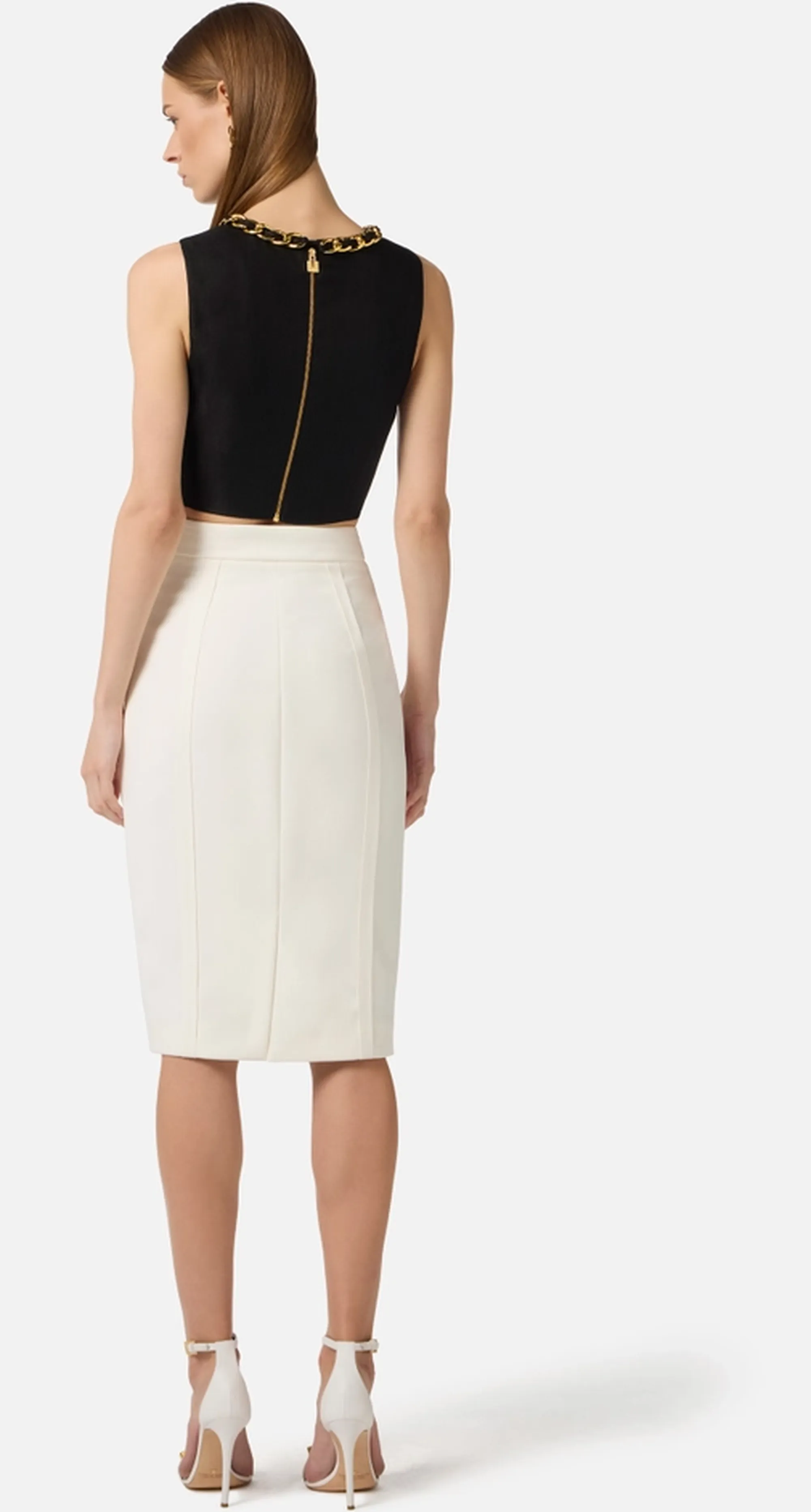 Elisabetta Franchi B'Linen Blend Top With Jewel Chain' Black To06062E2 177963