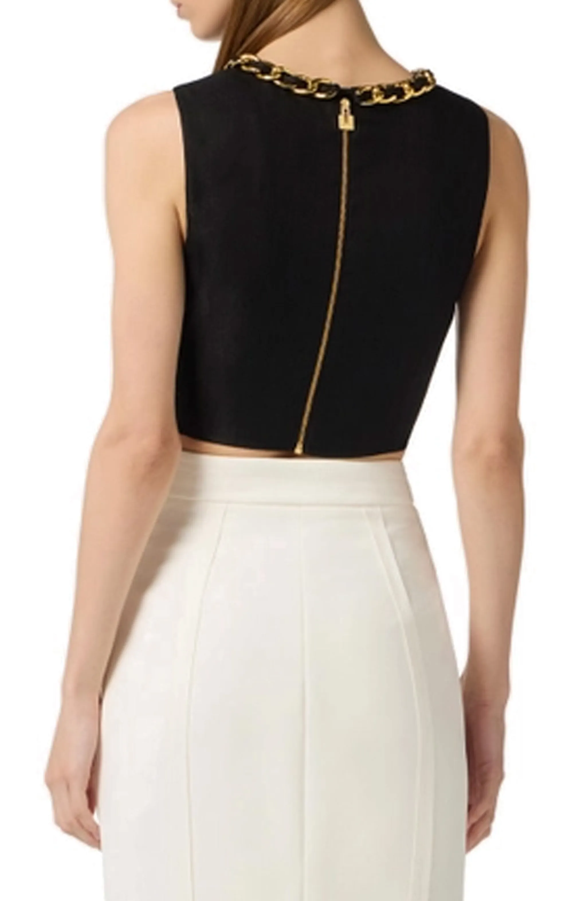 Elisabetta Franchi Top In Misto Lino Con Catena Gioiello Nero To06062E2 178576