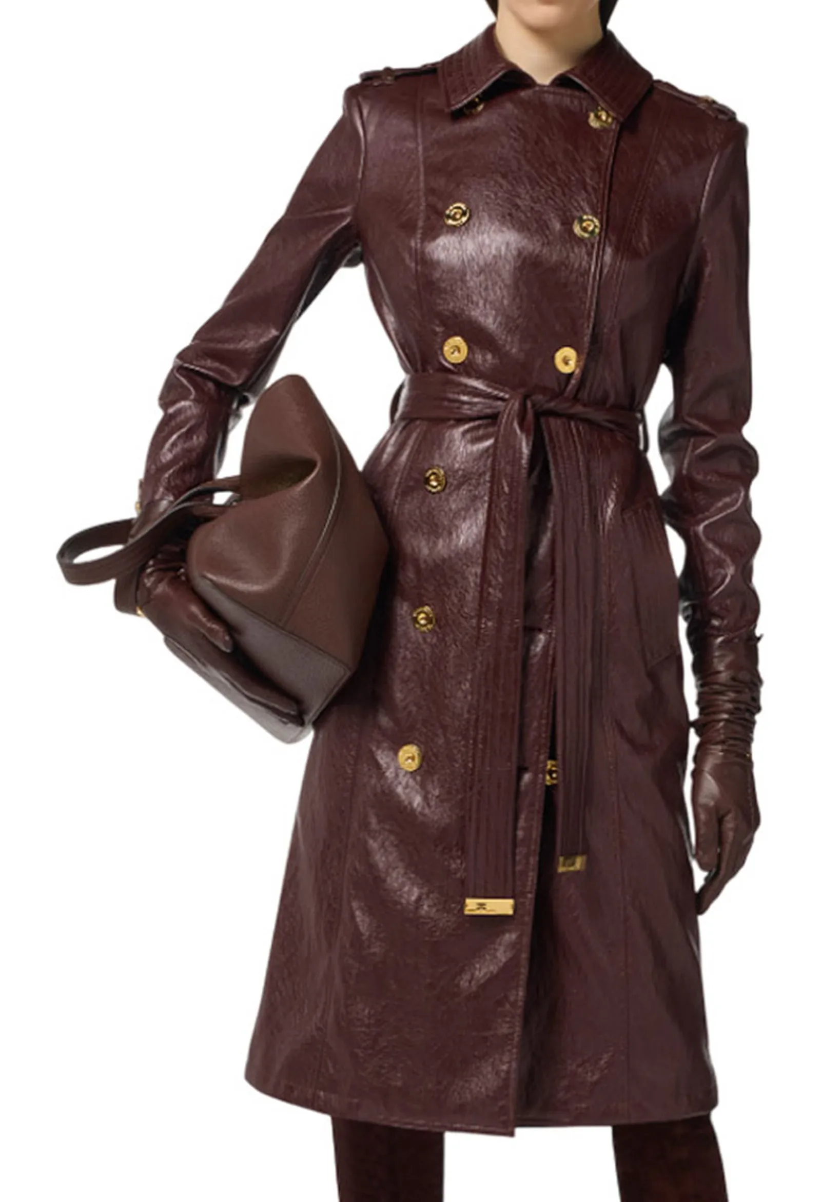 Elisabetta Franchi Trench In Craquele Merlot Sp00256E2 165572