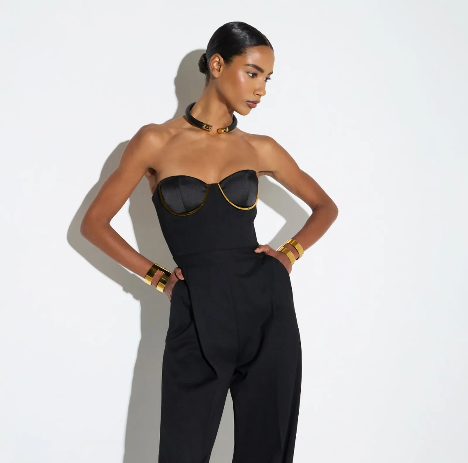 Elisabetta Franchi Tuta In Gabardina Con Coppe Gioiello Nero Tu07567E2 193193