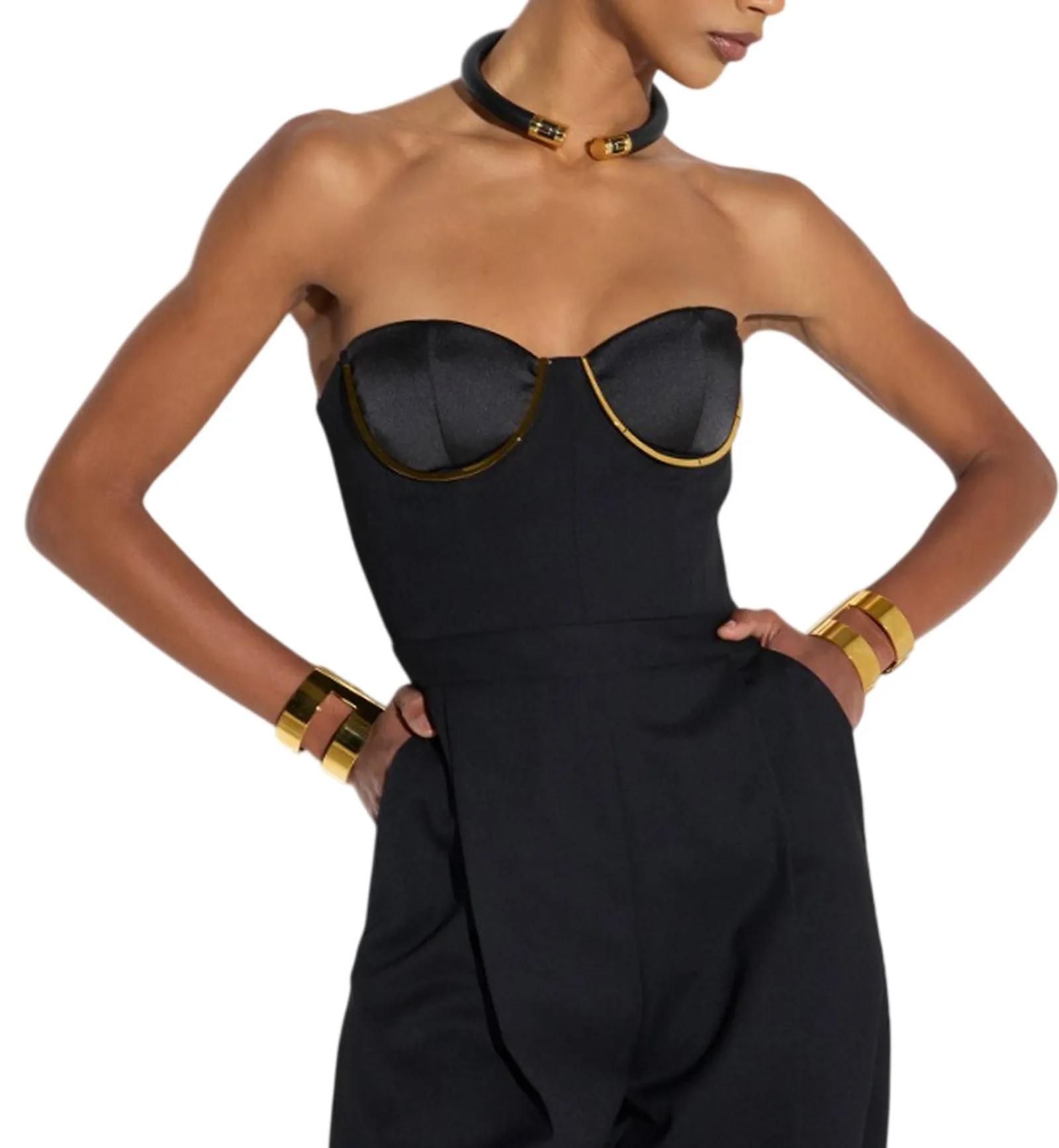 Elisabetta Franchi Tuta In Gabardina Con Coppe Gioiello Nero Tu07567E2 194729