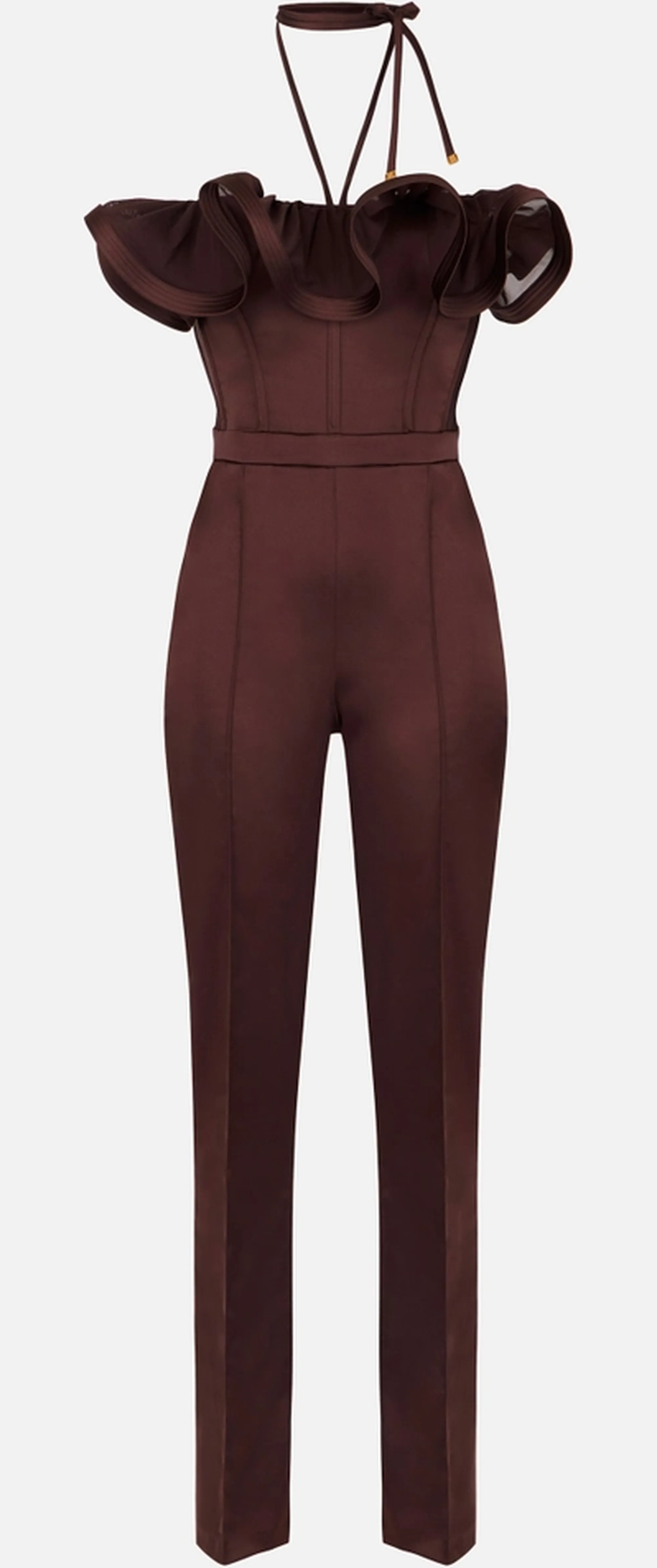 Elisabetta Franchi Tuta In Raso Con Maxi Ruche Cacao Tu06562E2 181014