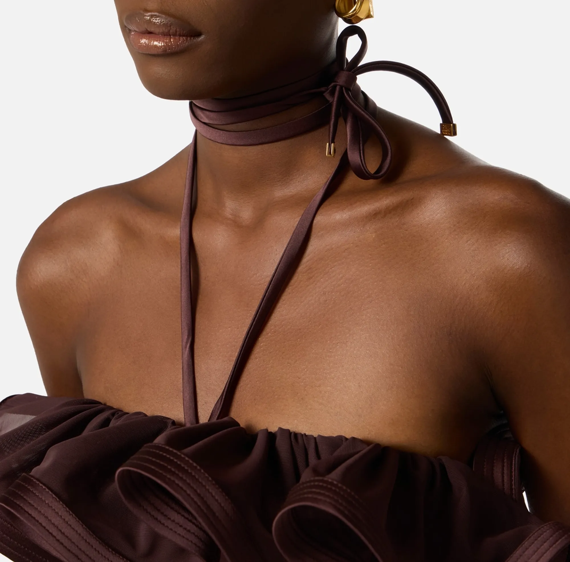 Elisabetta Franchi Tuta In Raso Con Maxi Ruche Cacao Tu06562E2 181017