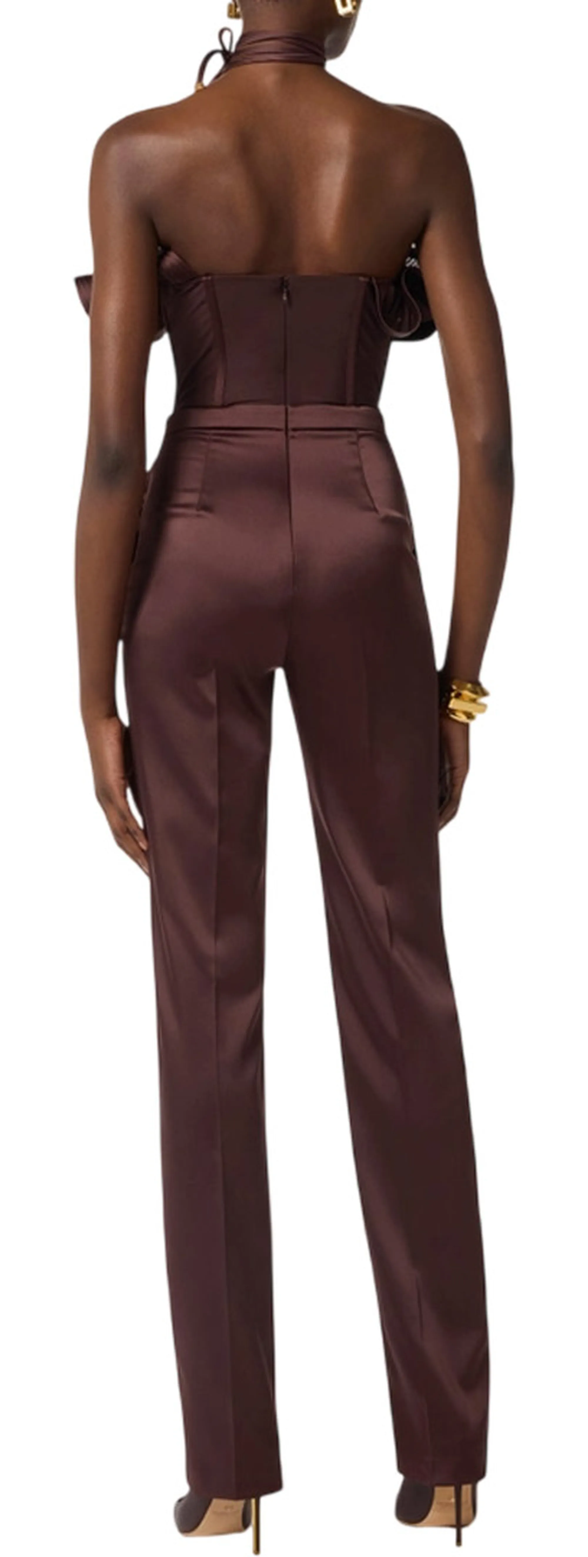 Elisabetta Franchi Tuta In Raso Con Maxi Ruche Cacao Tu06562E2 181277