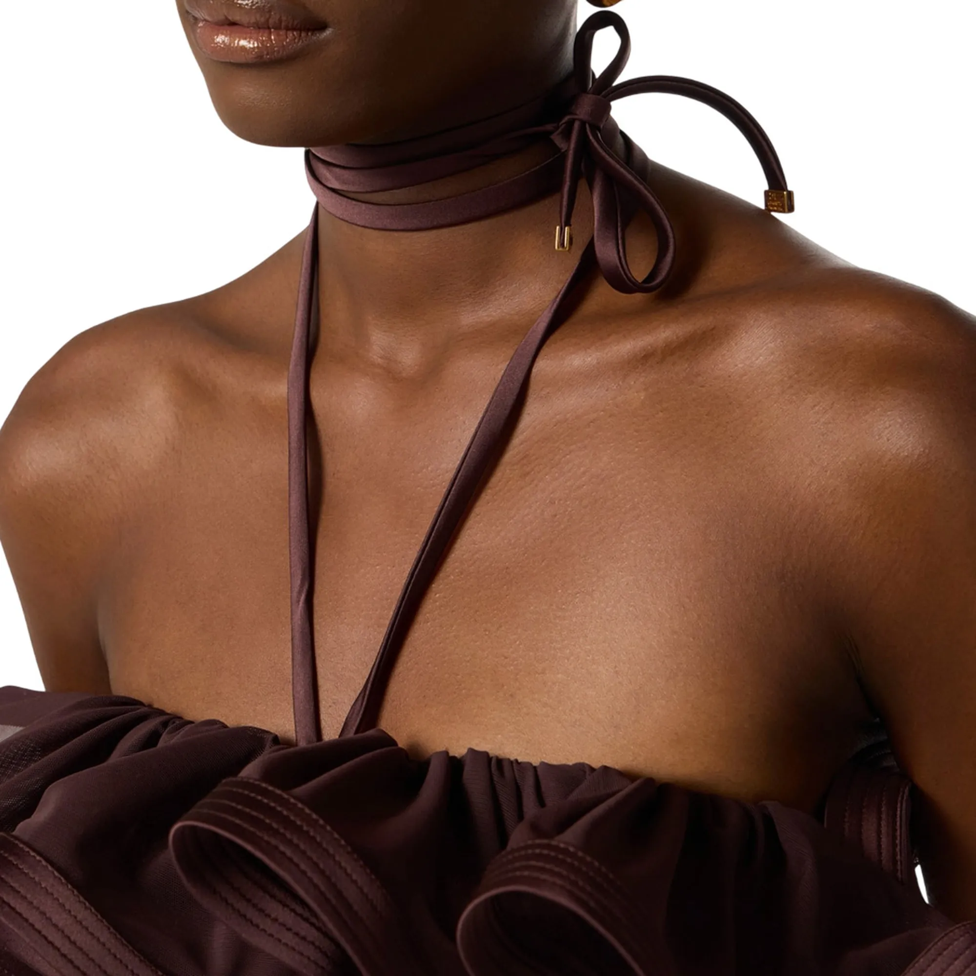 Elisabetta Franchi Tuta In Raso Con Maxi Ruche Cacao Tu06562E2 181279