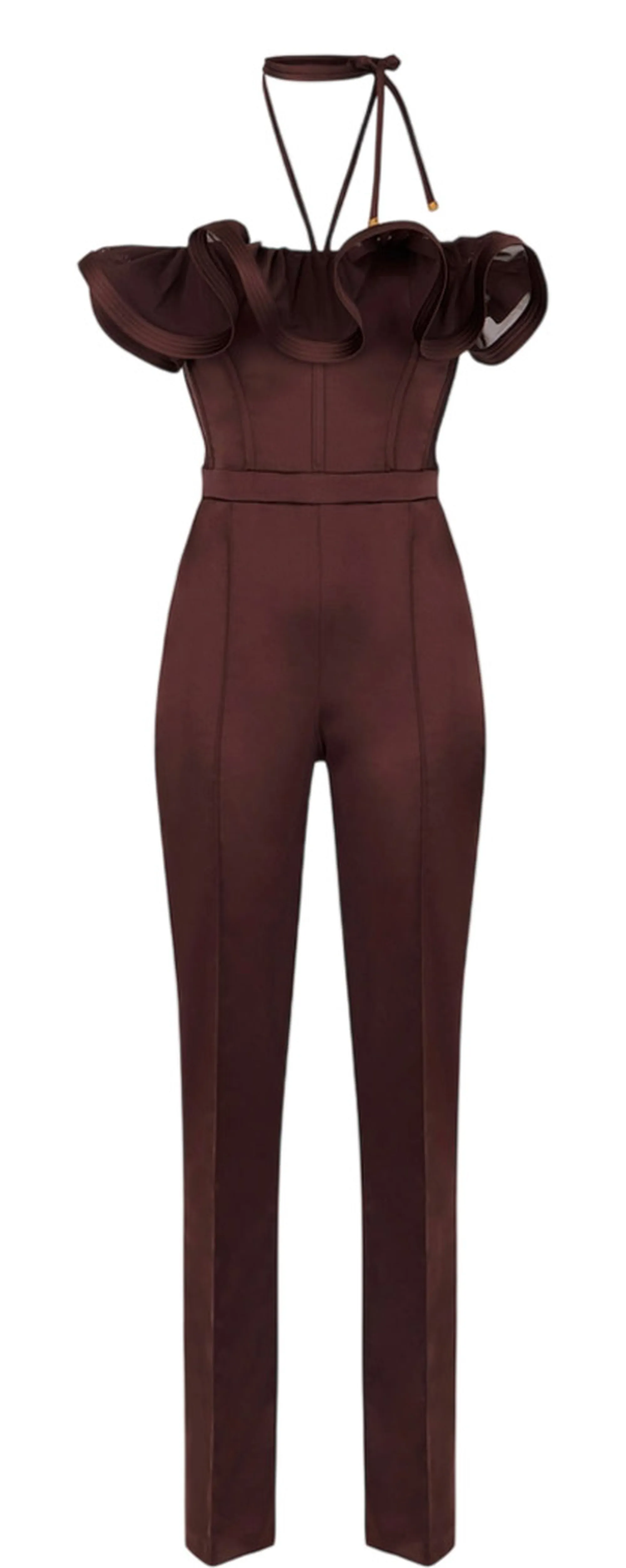 Elisabetta Franchi Tuta In Raso Con Maxi Ruche Cacao Tu06562E2 181280