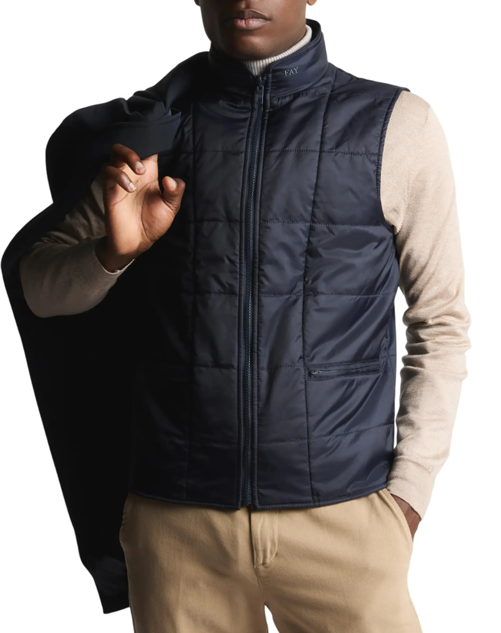 Fay Cappotto Double In Gabardine Stretch Blu Nam5351168Stoau807 158184