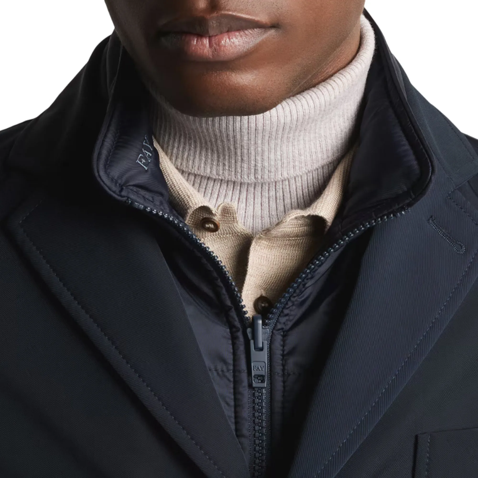 Fay Cappotto Double In Gabardine Stretch Blu Nam5351168Stoau807 158194