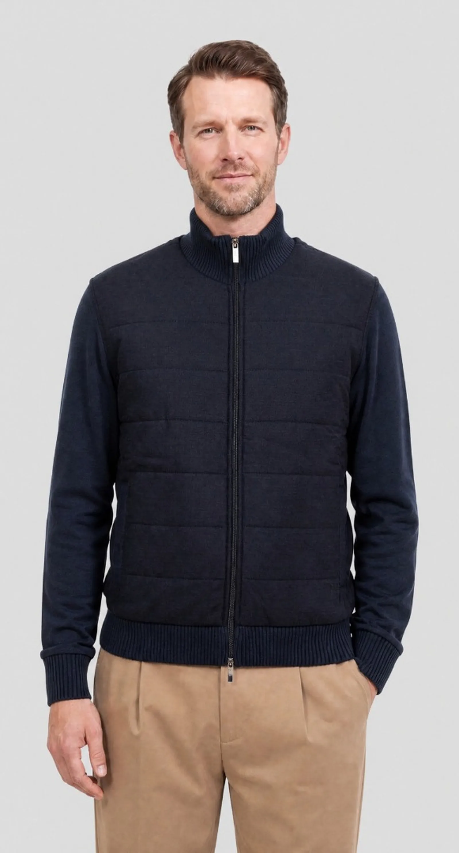 Fay Giubbino Bimateriale In Lana E Cotone Blu Njmb5531720Ypgu806 190764