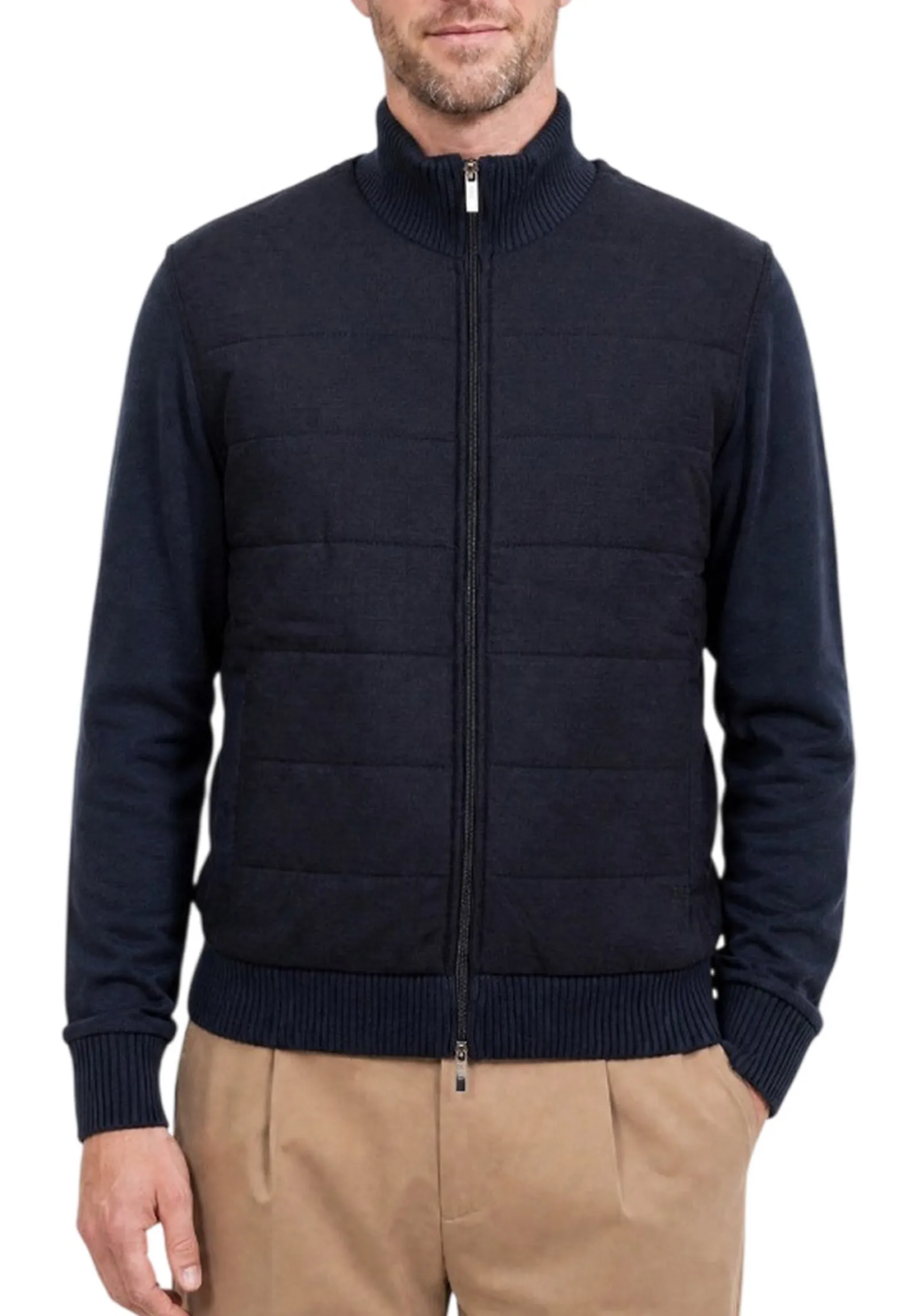 Fay Giubbino Bimateriale In Lana E Cotone Blu Njmb5531720Ypgu806 192468