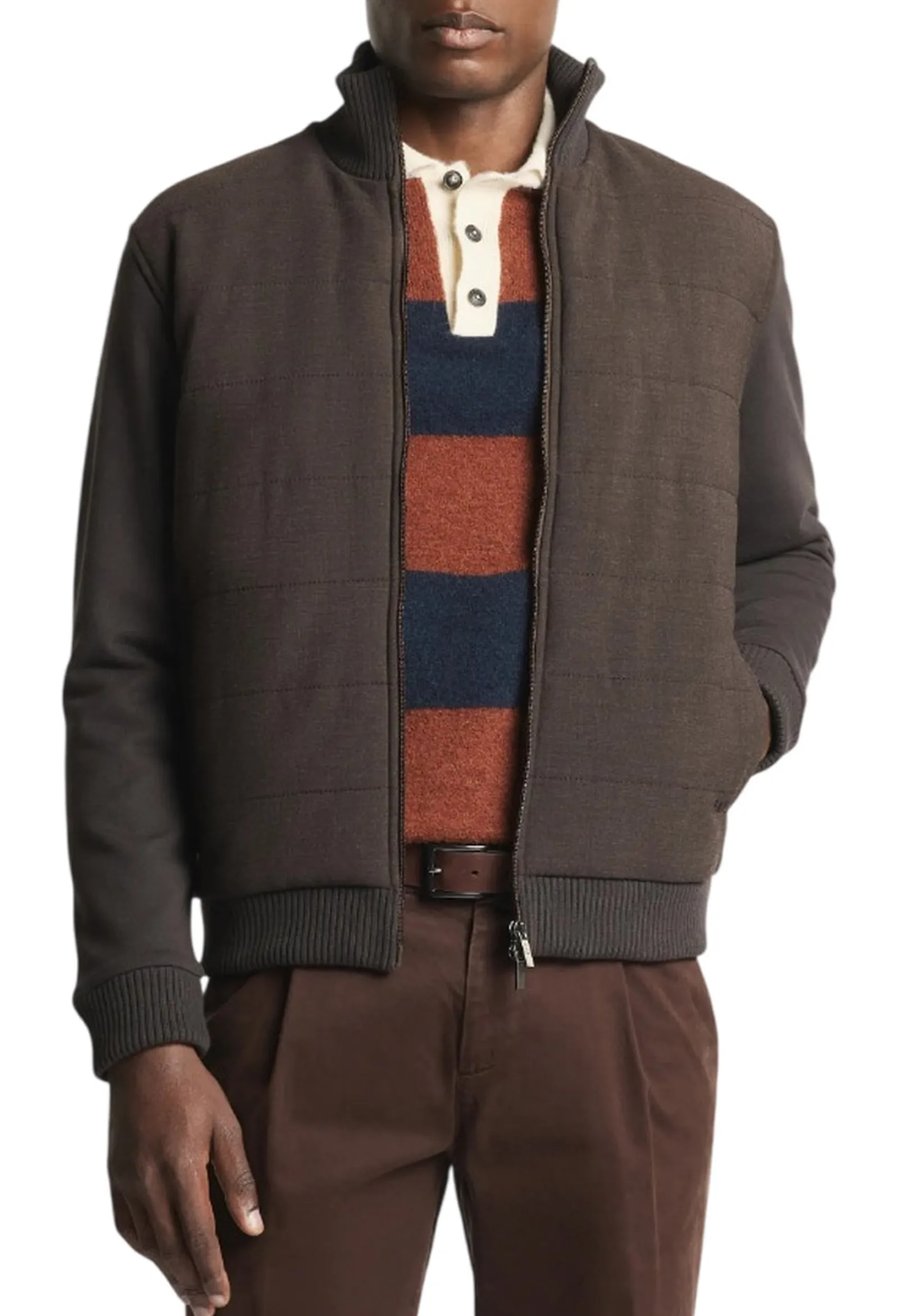 Fay Giubbino Bimateriale In Lana E Cotone Marrone Njmb5531720Ypgs804 192439