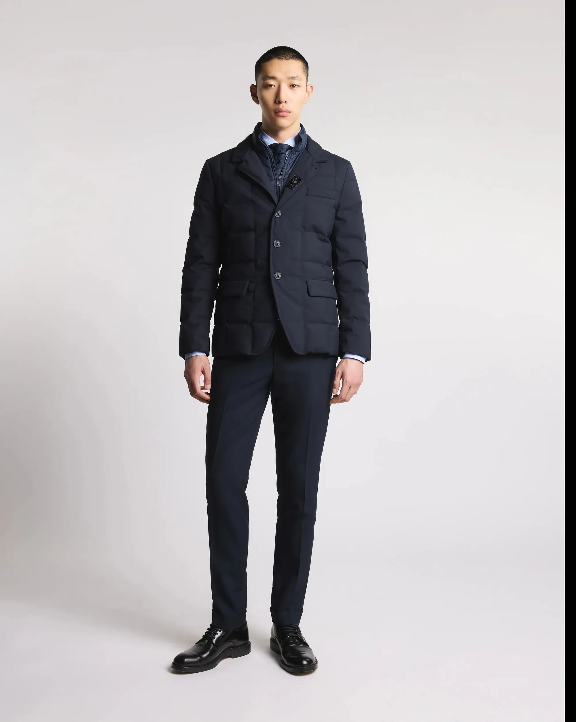 Fay B'Double-Front Short Down Jacket In Melange Canvas' Blu Nam45510210Xobu807 157373