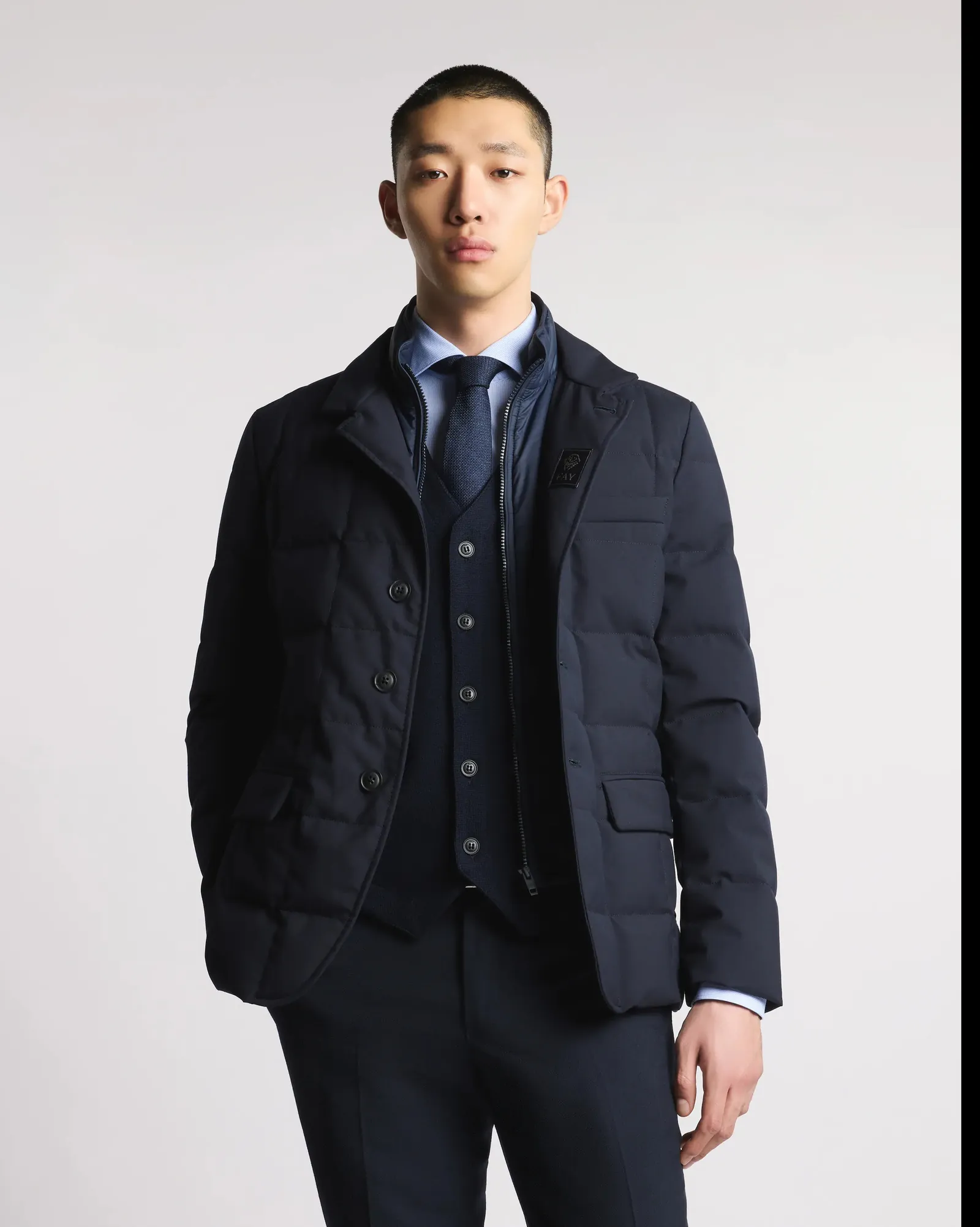 Fay Piumino Corto Double Front In Canvas Melange Blu Nam45510210Xobu807 157376