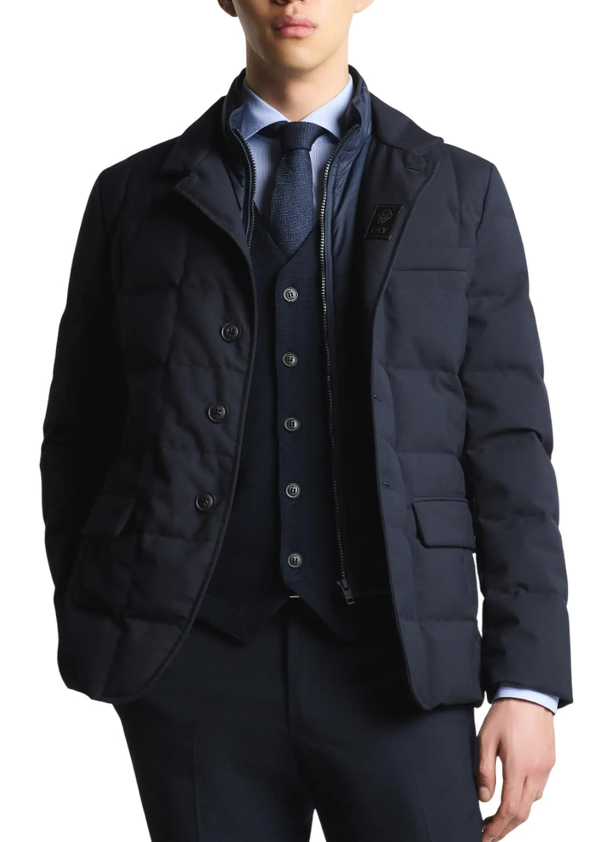 Fay B'Double-Front Short Down Jacket In Melange Canvas' Blu Nam45510210Xobu807 158114