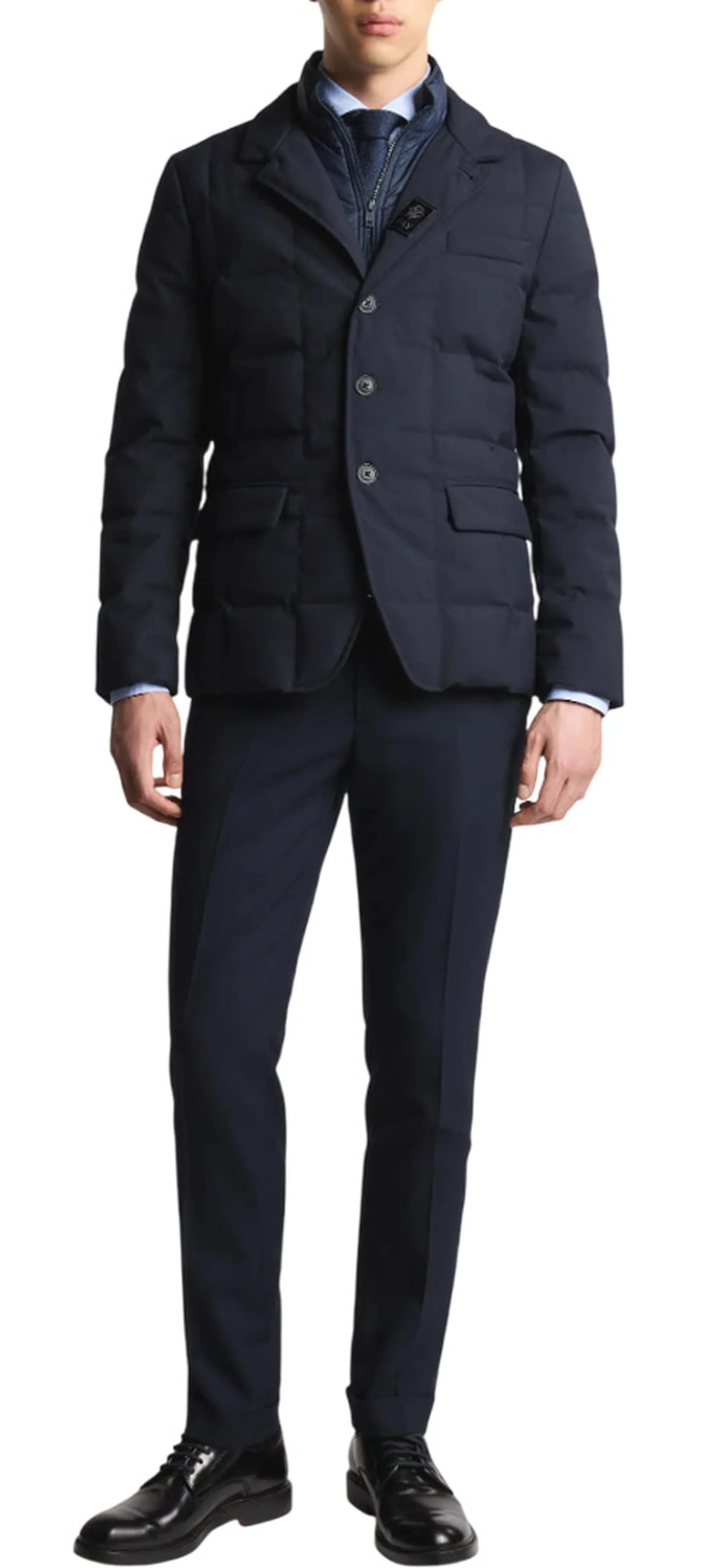 Fay B'Double-Front Short Down Jacket In Melange Canvas' Blu Nam45510210Xobu807 158116