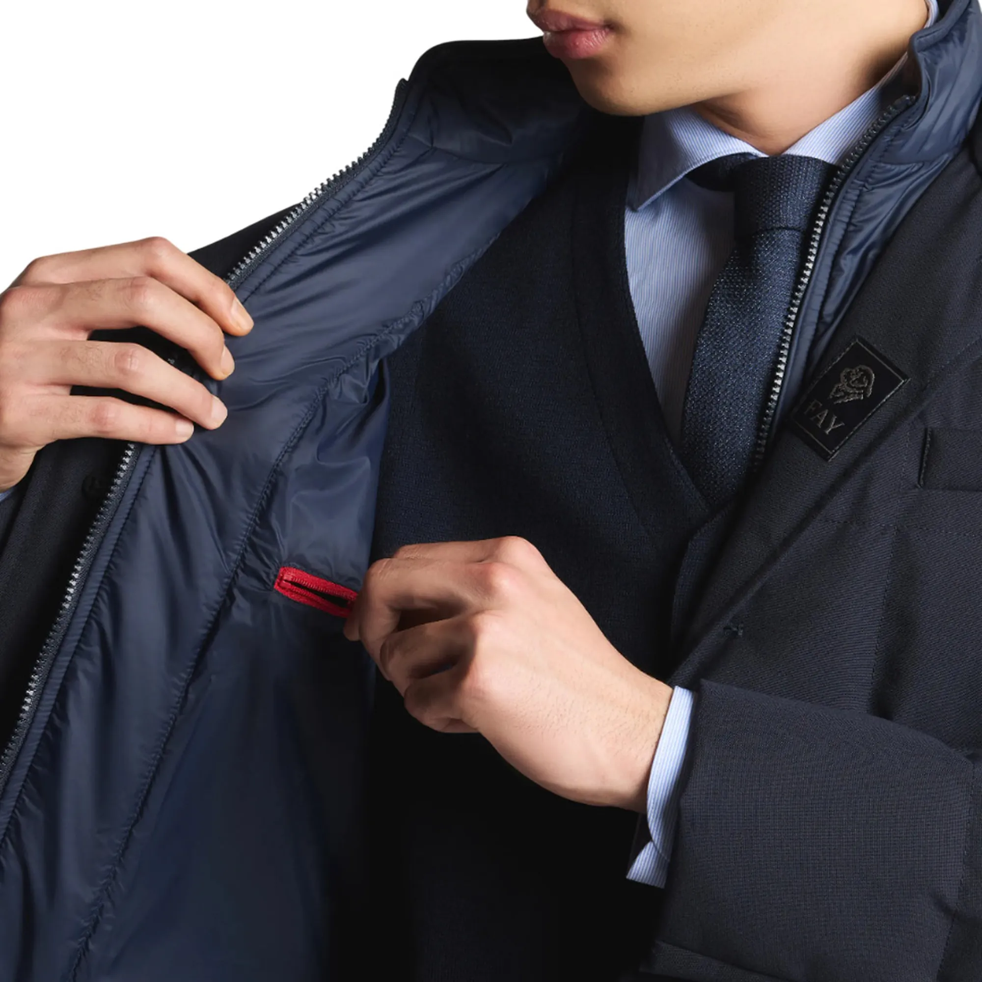 Fay B'Double-Front Short Down Jacket In Melange Canvas' Blu Nam45510210Xobu807 158117