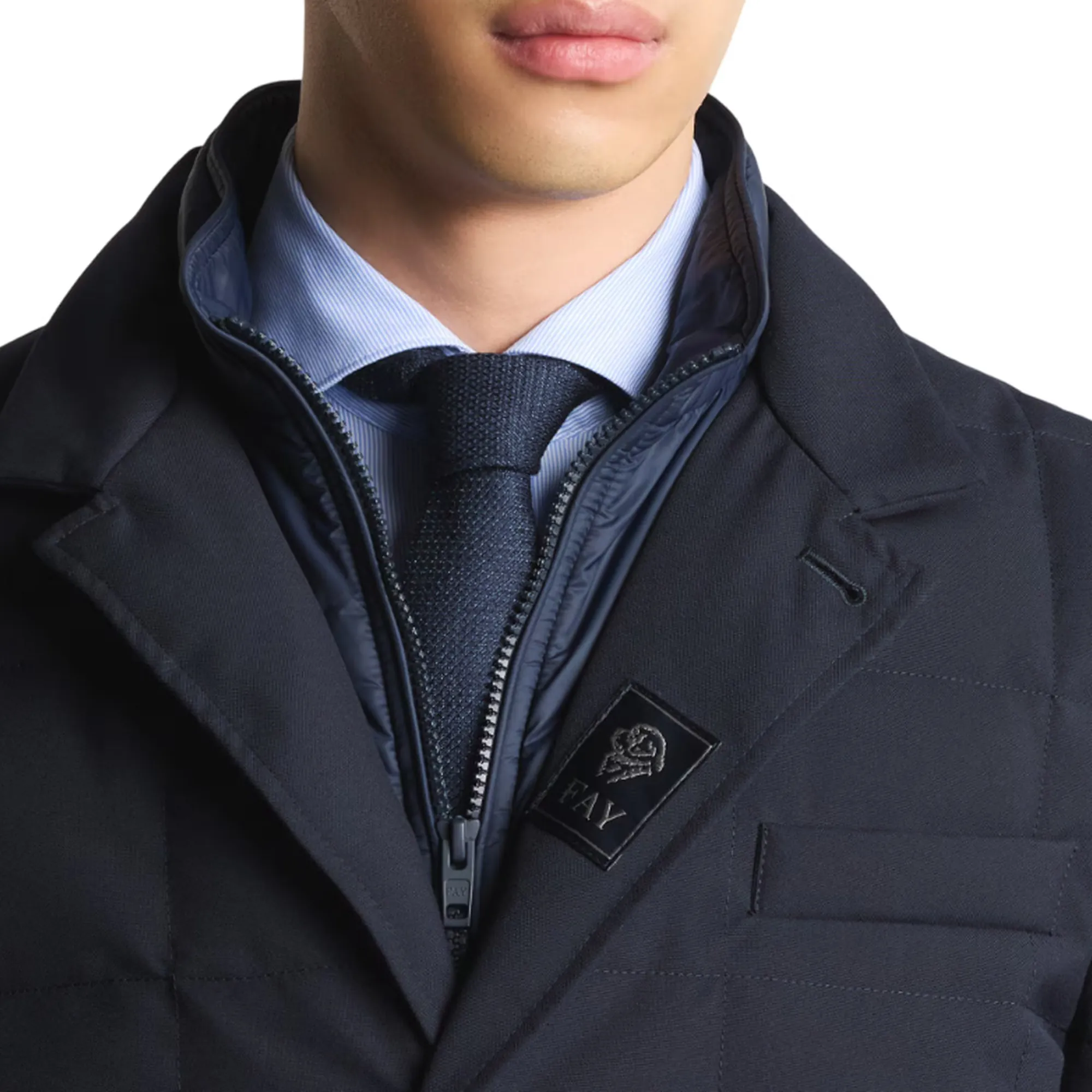 Fay B'Double-Front Short Down Jacket In Melange Canvas' Blu Nam45510210Xobu807 158118