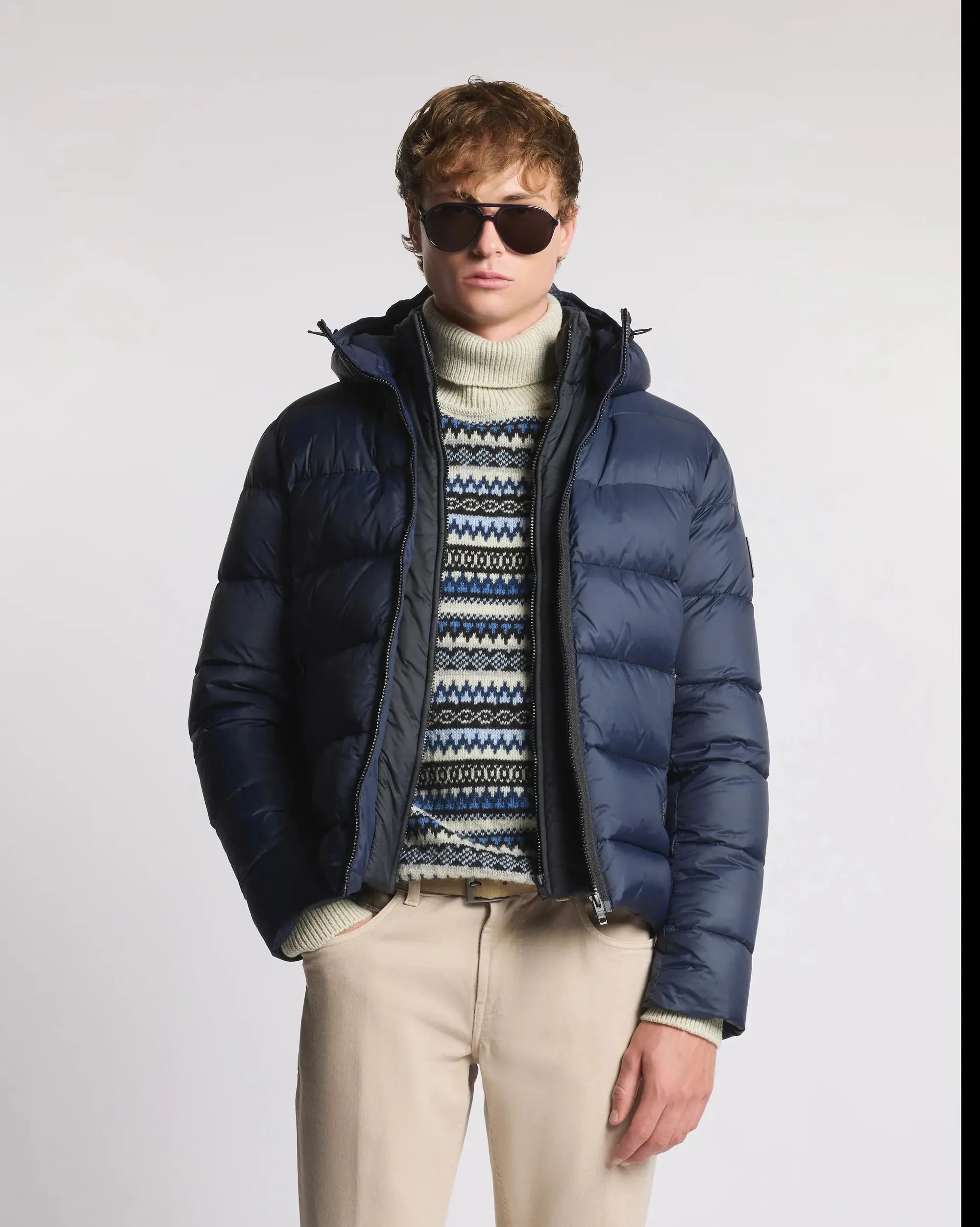 Fay B'Double-Front Down Jacket In Calendered Poplin' Blu Nam32510620Xmhu807 157273