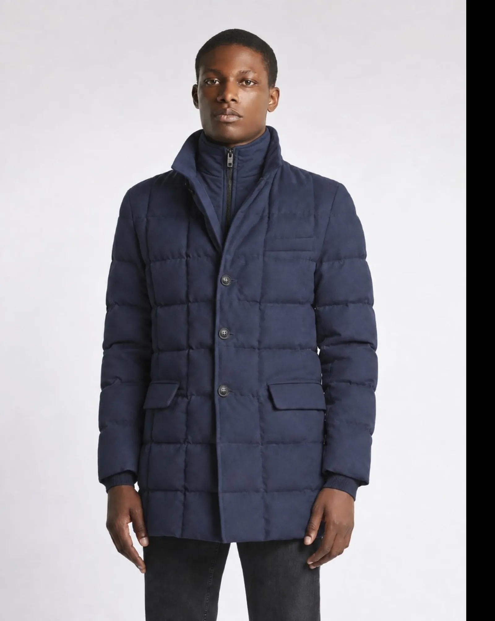 Fay Piumino Double Front In Saia Tecnica Melange Blu Nam37530530Xlnu806 190713