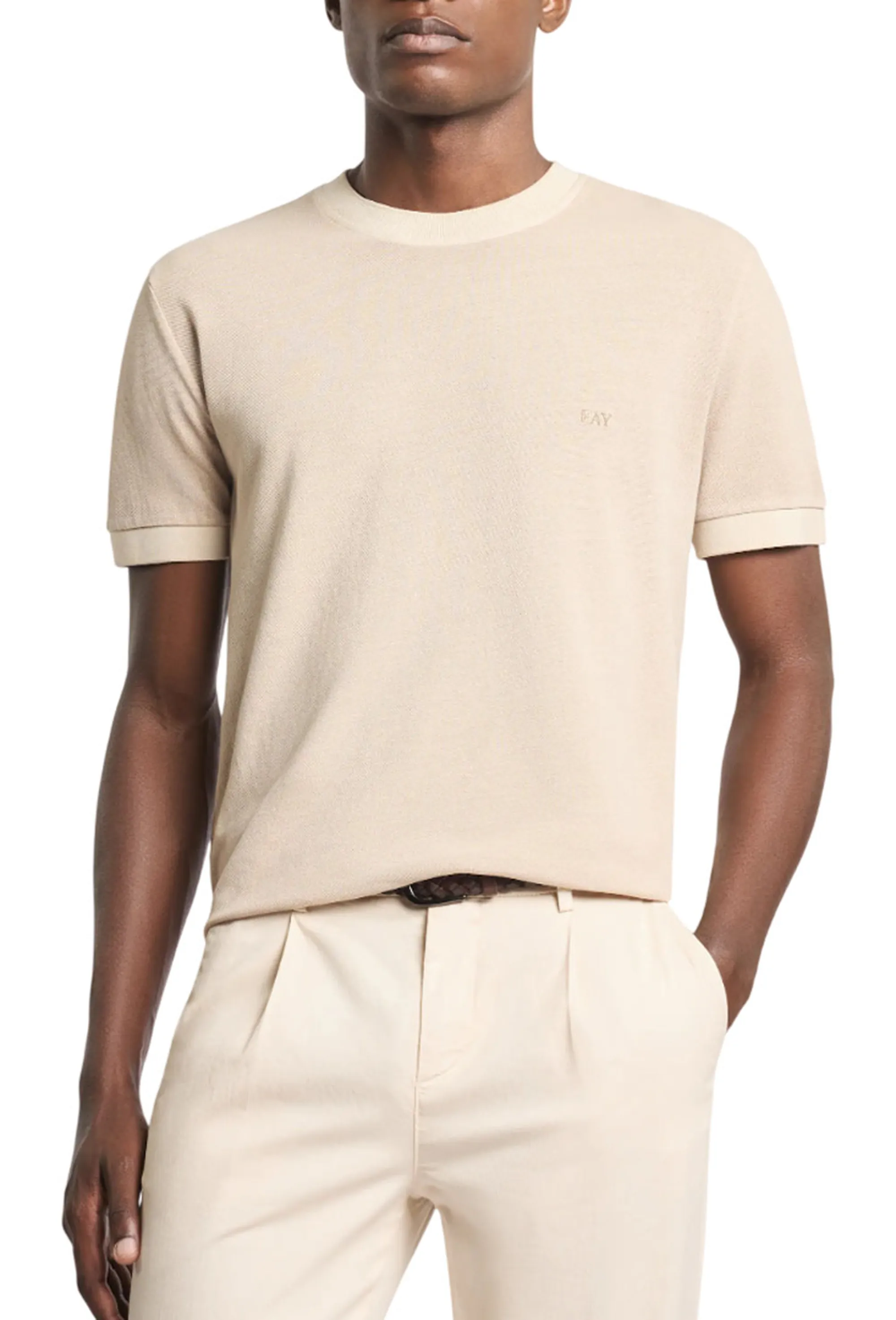 Fay T-Shirt In Piquet Di Cotone Beige Npmb352136Tzefc803 175762