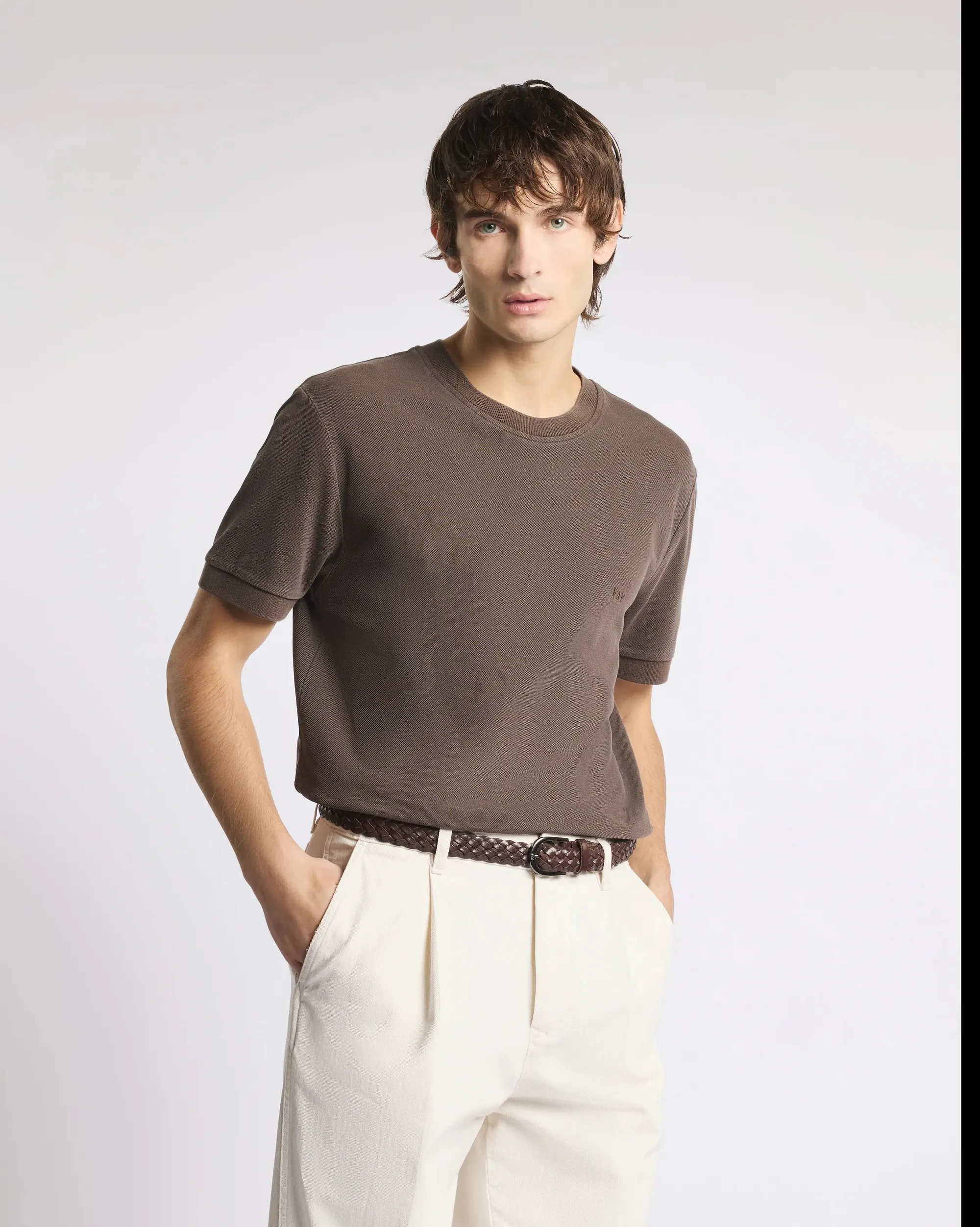 Fay B'Cotton Piquet T-Shirt' Brown Npmb352136Tzefs602 171249