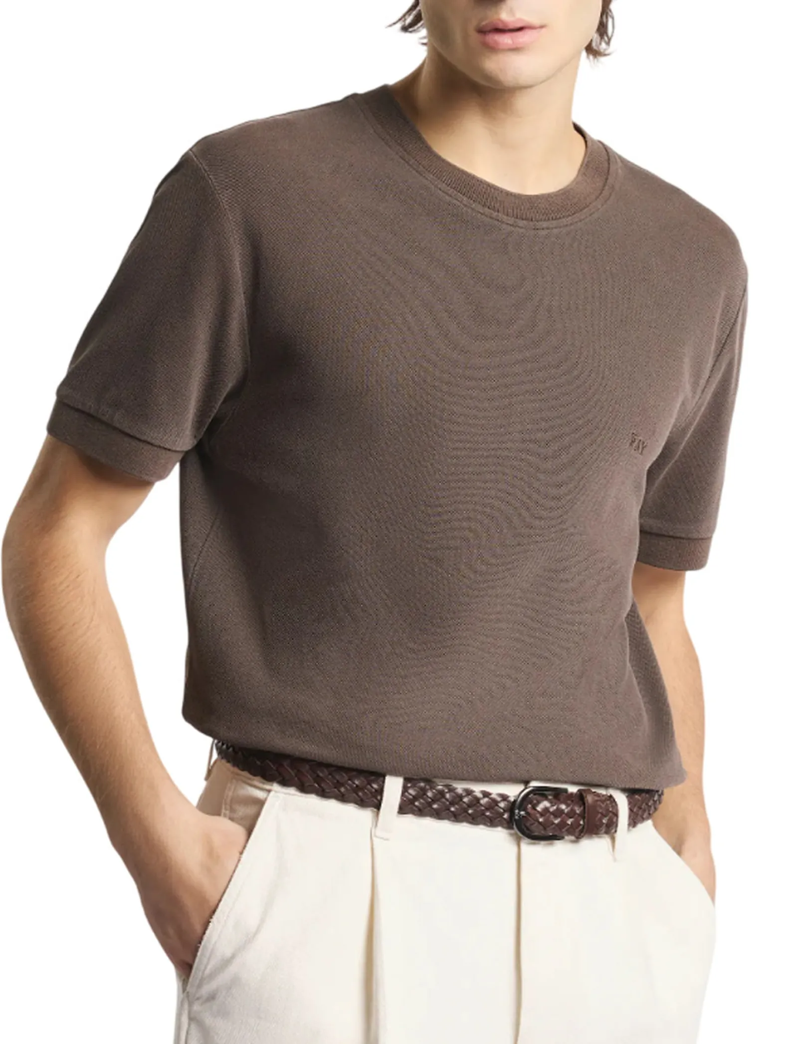 Fay T-Shirt In Piquet Di Cotone Marrone Npmb352136Tzefs602 175775