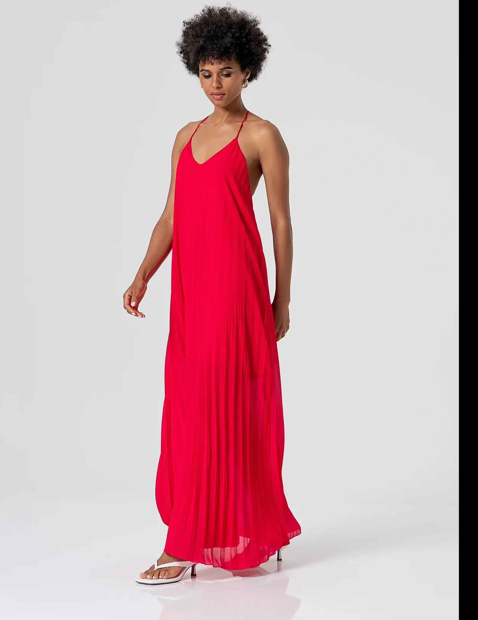 Fracomina Abito Lungo In Georgette Plissettata Rosso Fs26Sd3002W412F9 173956