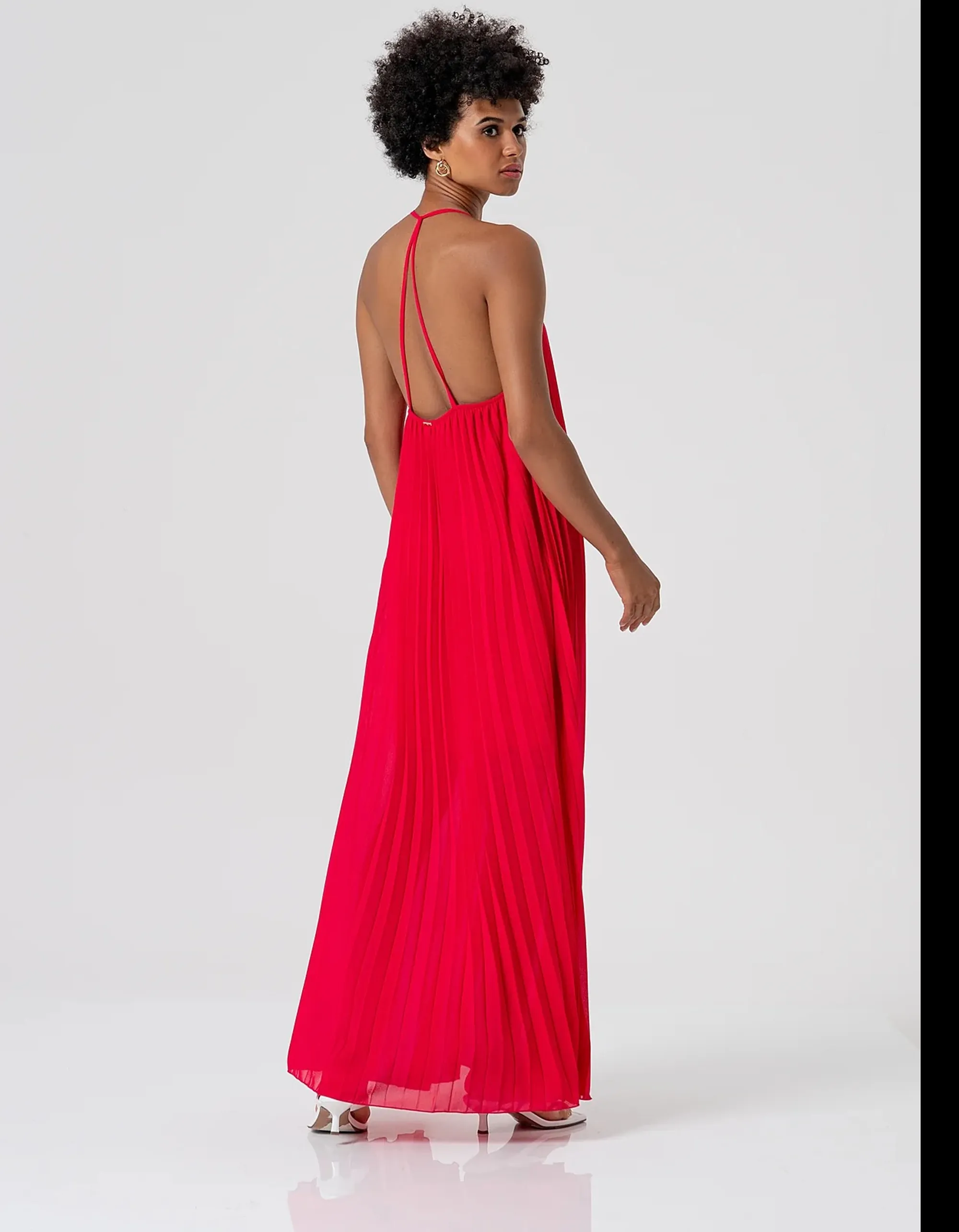 Fracomina Abito Lungo In Georgette Plissettata Rosso Fs26Sd3002W412F9 173957