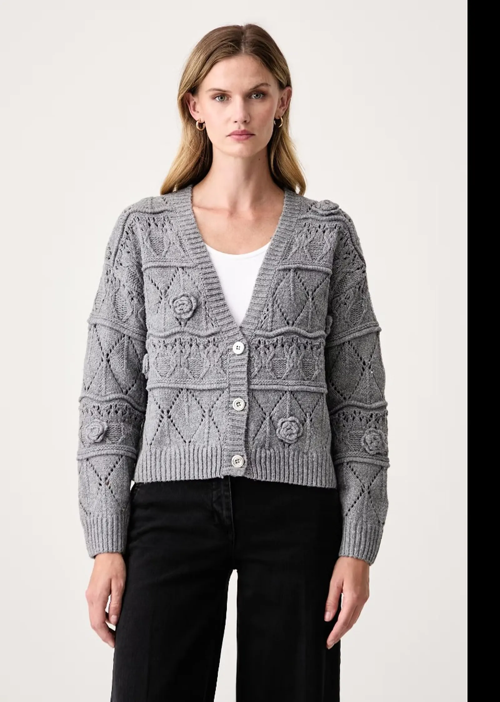 Fracomina Cardigan Con Punto Treccia E Trafori Grigio Fy26Wt8038K47401 192914