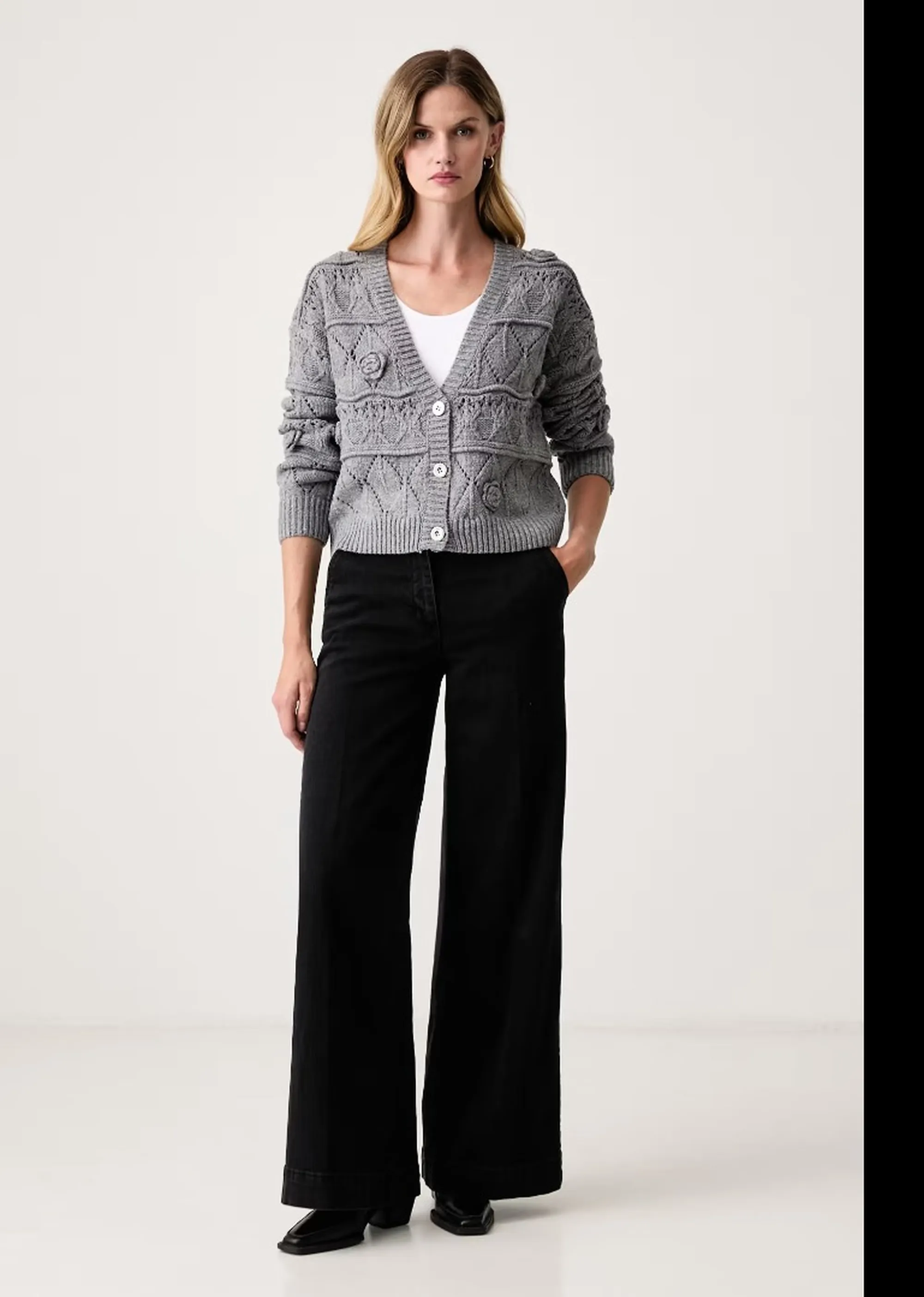 Fracomina Cardigan Con Punto Treccia E Trafori Grigio Fy26Wt8038K47401 192915