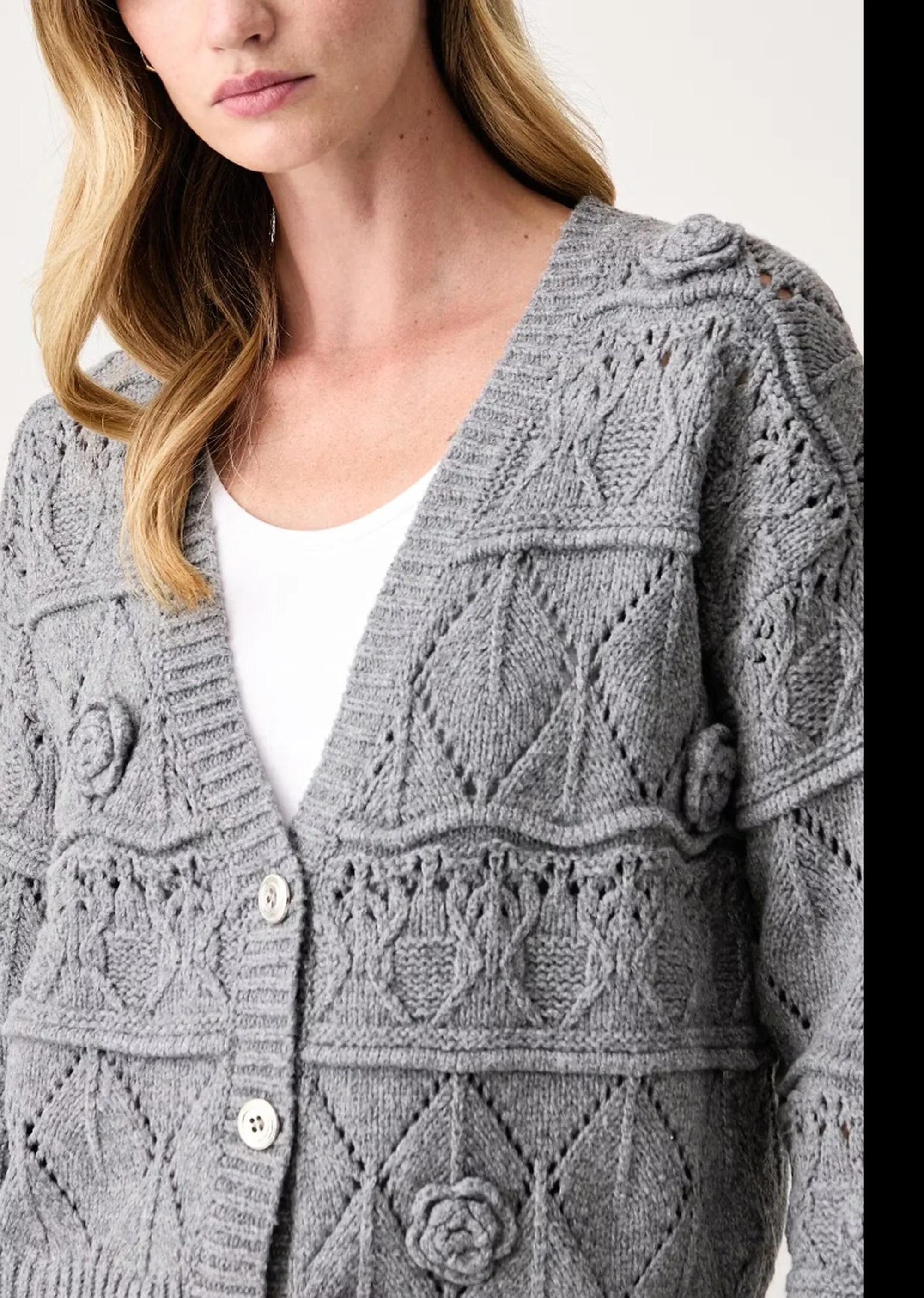 Fracomina Cardigan Con Punto Treccia E Trafori Grigio Fy26Wt8038K47401 192917