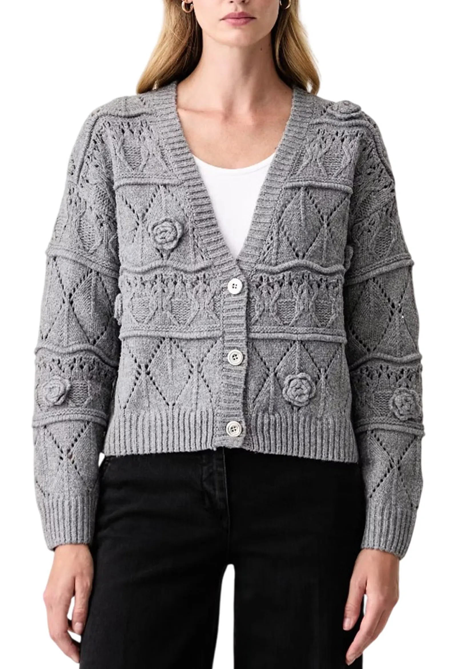 Fracomina Cardigan Con Punto Treccia E Trafori Grigio Fy26Wt8038K47401 195336