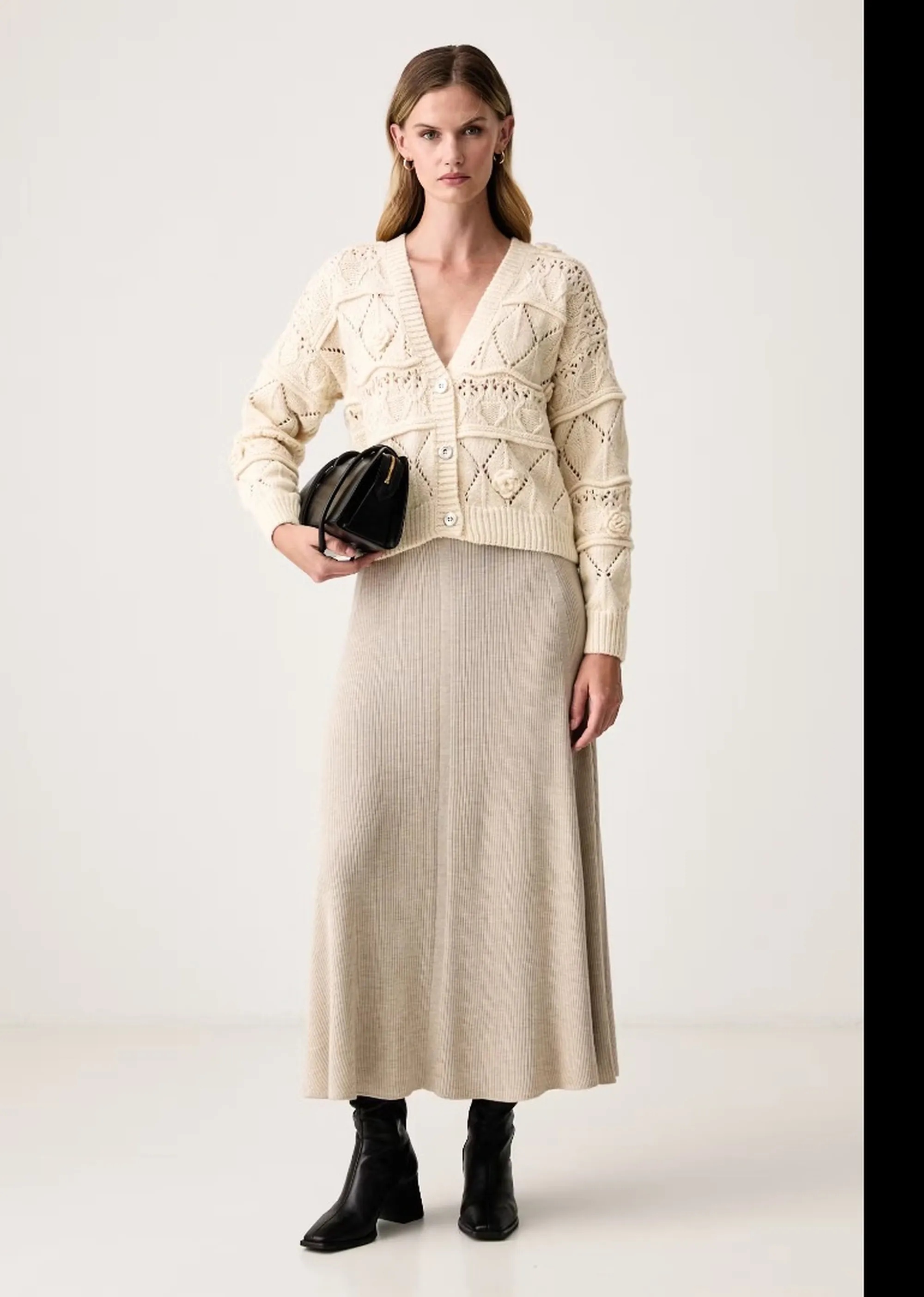 Fracomina Cardigan Con Punto Treccia E Trafori Panna Fy26Wt8038K47401 192911
