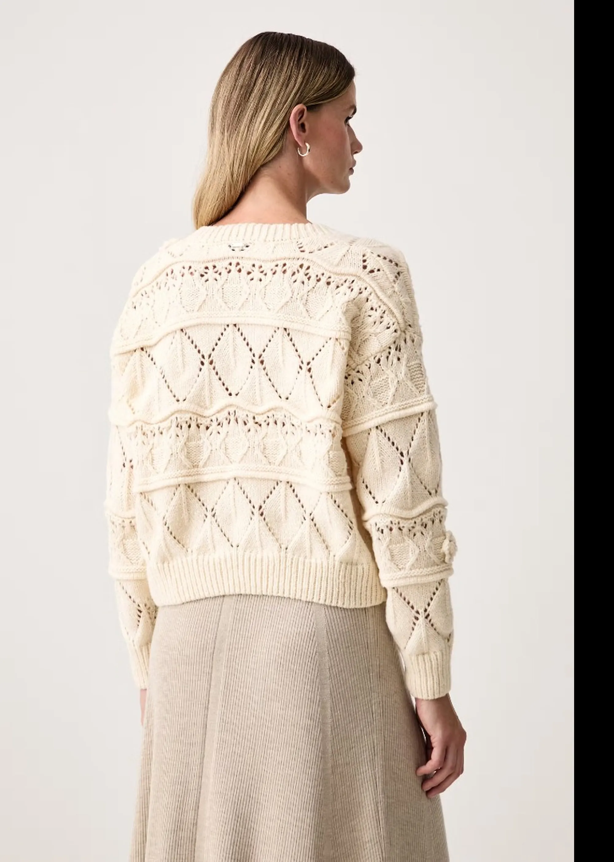 Fracomina Cardigan Con Punto Treccia E Trafori Panna Fy26Wt8038K47401 192912