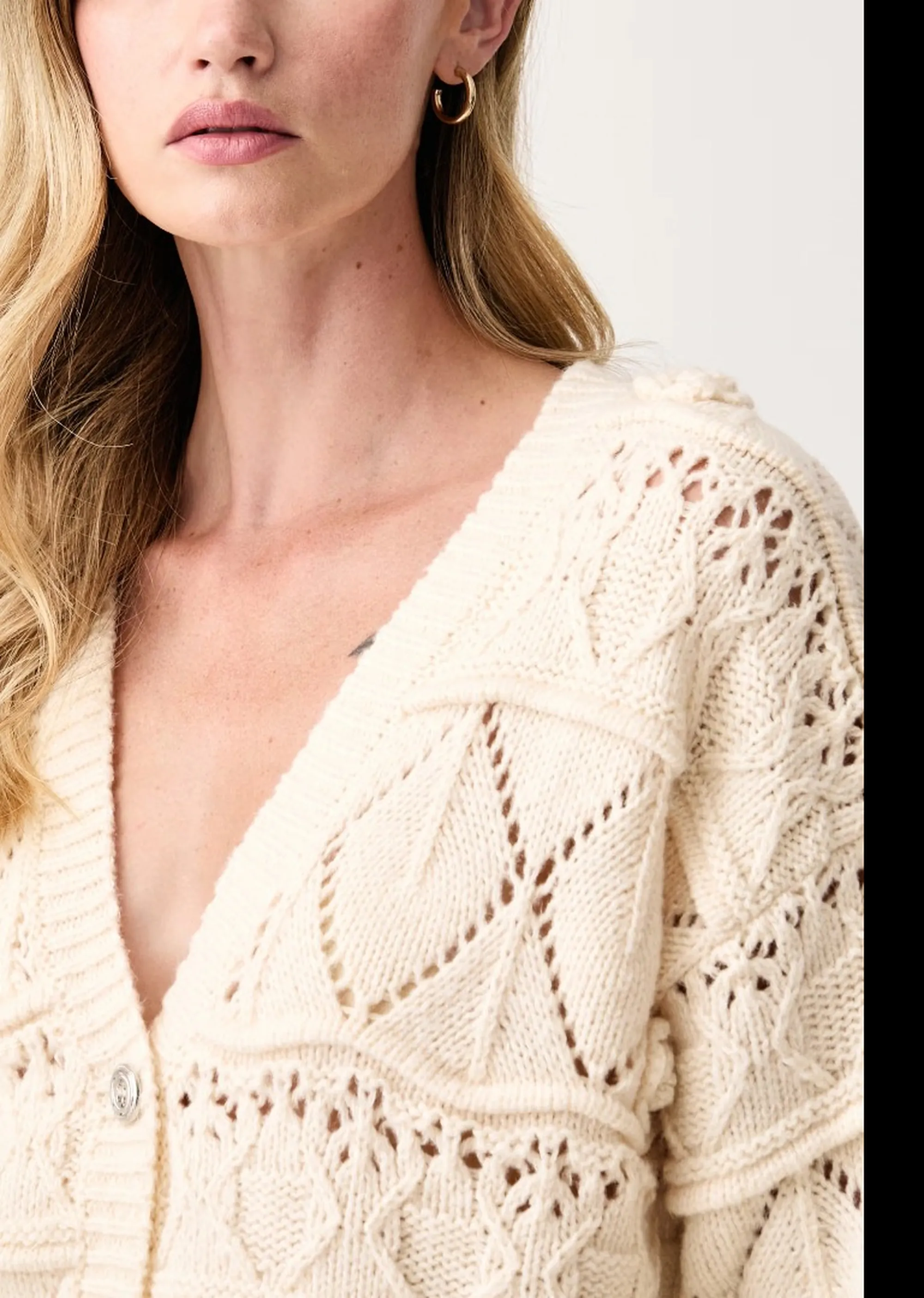 Fracomina Cardigan Con Punto Treccia E Trafori Panna Fy26Wt8038K47401 192913