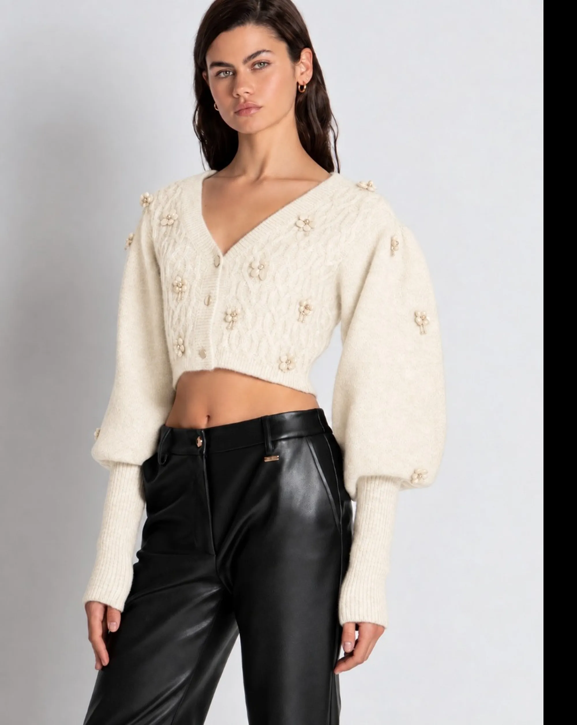 Fracomina B'Cropped Cardigan With Braids' Cream Fr26Wt8029K463R9 191675