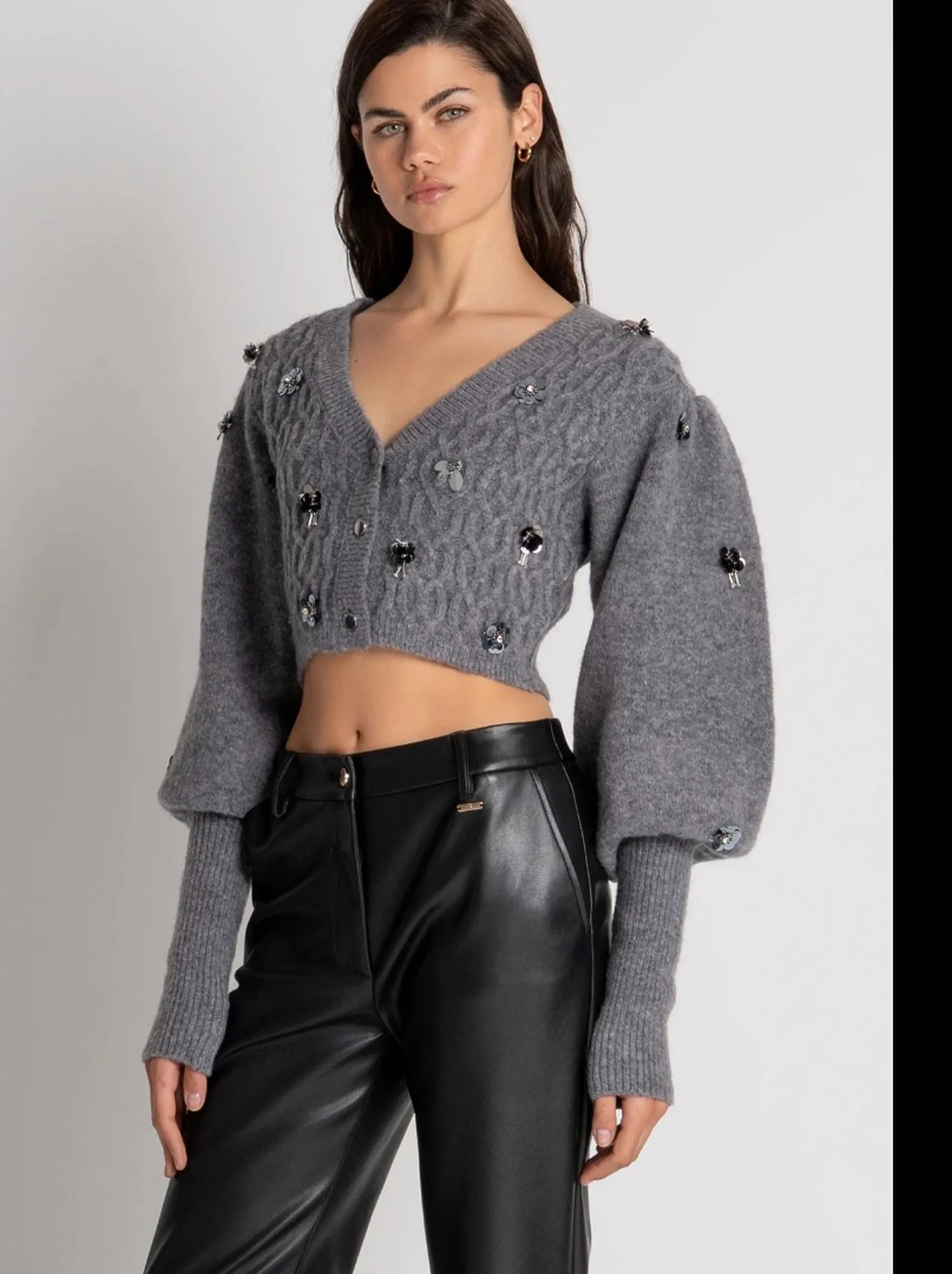 Fracomina B'Cropped Cardigan With Braids' Grey Fr26Wt8029K463R9 191659