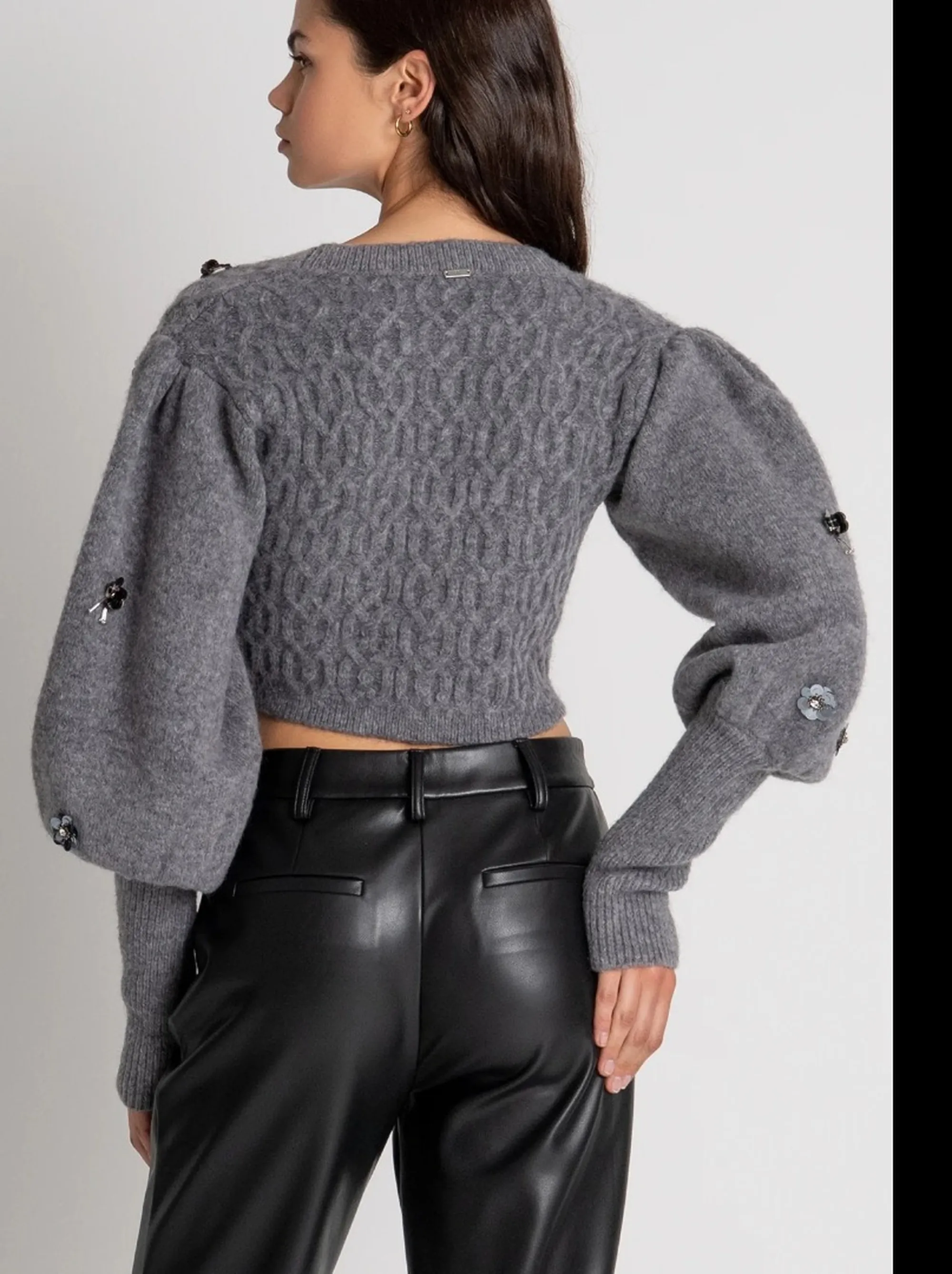 Fracomina B'Cropped Cardigan With Braids' Grey Fr26Wt8029K463R9 191660