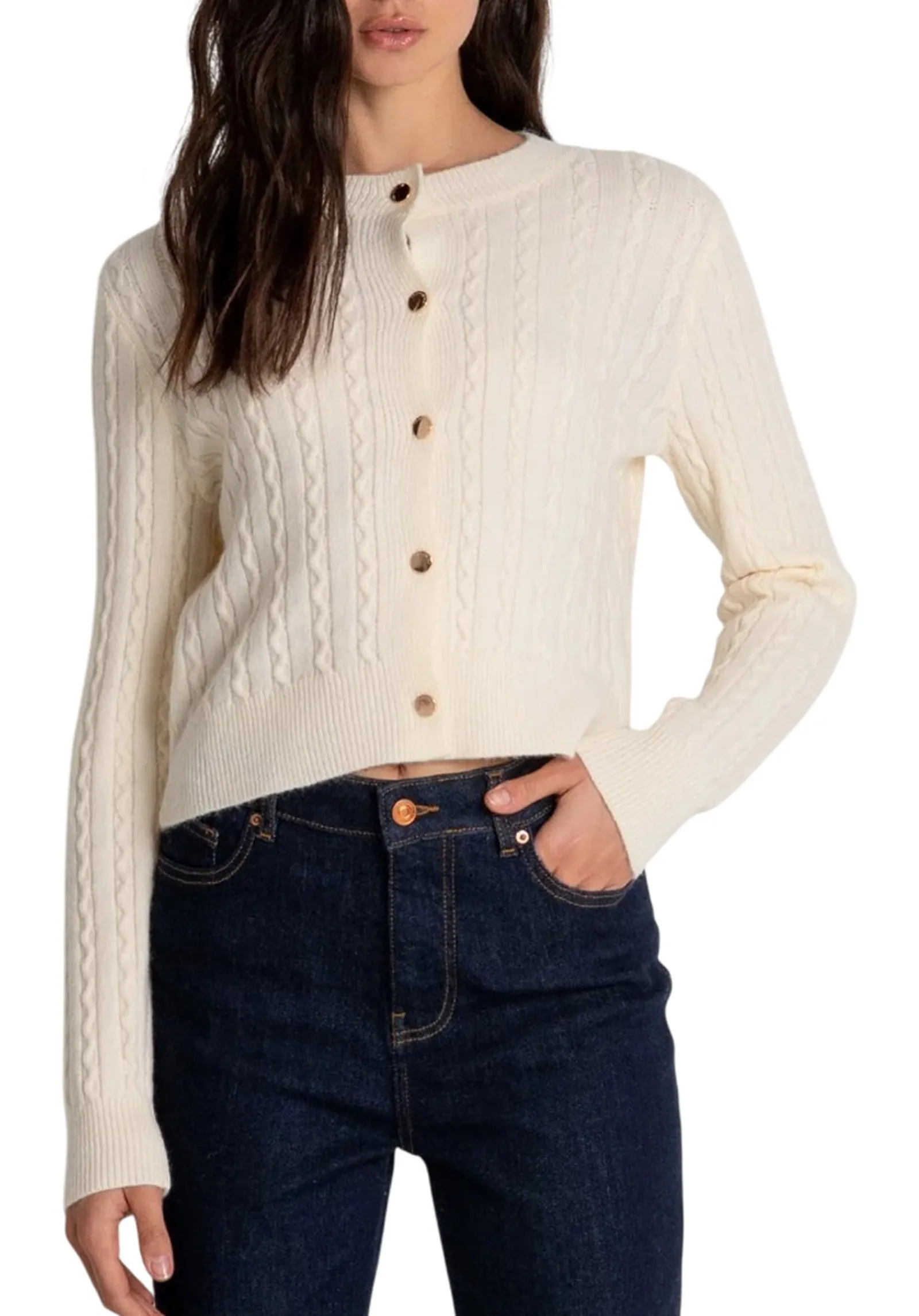 Fracomina Cardigan Regular Con Punto Treccia Panna Fy26Wt8037K45801 195194
