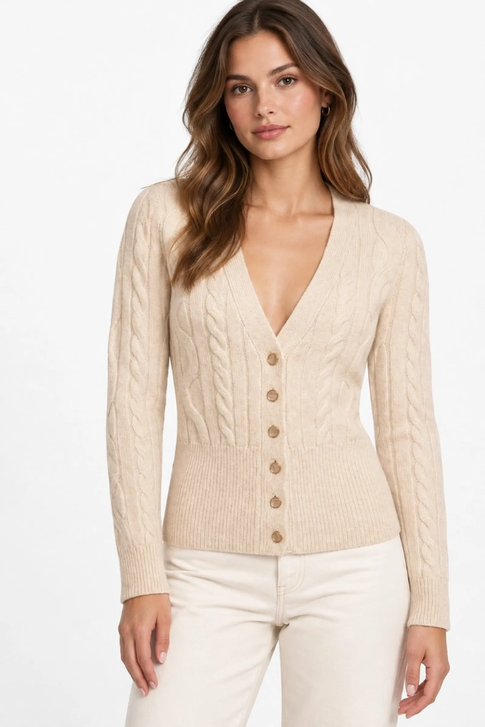 Fracomina Cardigan Reguloar Con Punto Treccia Avorio Fr26Wt8021K49701 191699