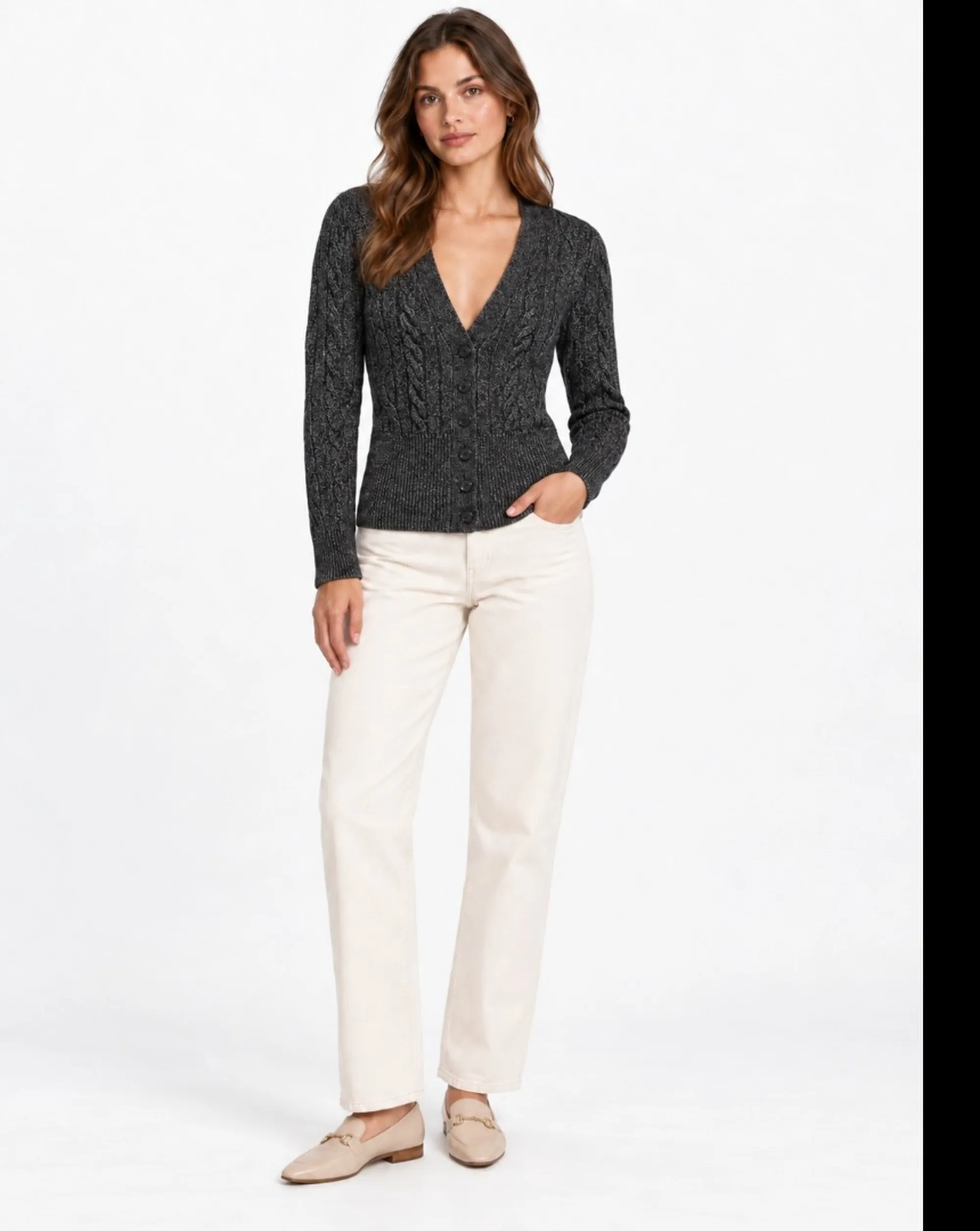 Fracomina B'Regular Cardigan With Twist Stitch' Grey Fr26Wt8021K49701 191708