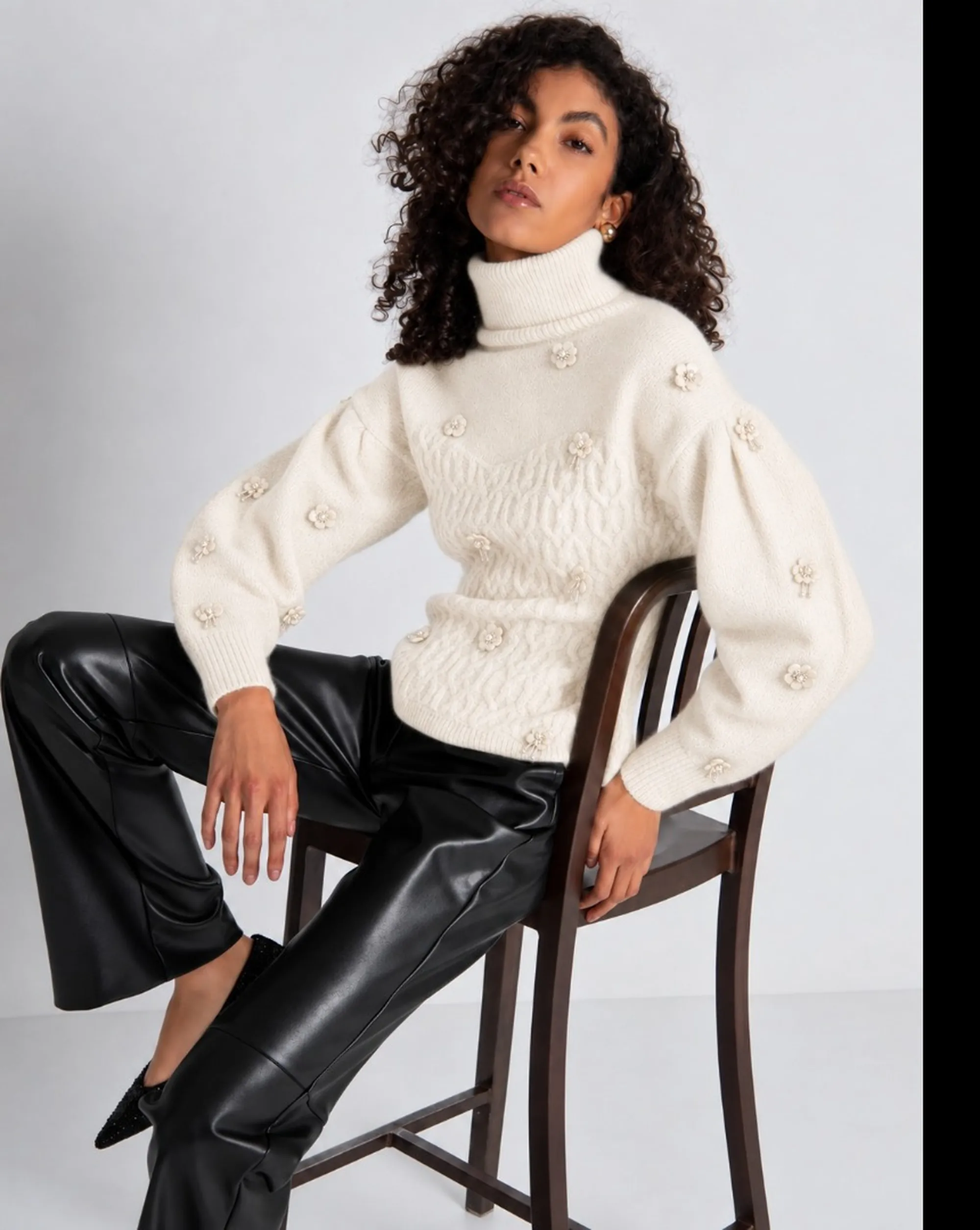 Fracomina B'Slim Turtleneck With Braids Stitch' Cream Fr26Wt7050K463R9 191671