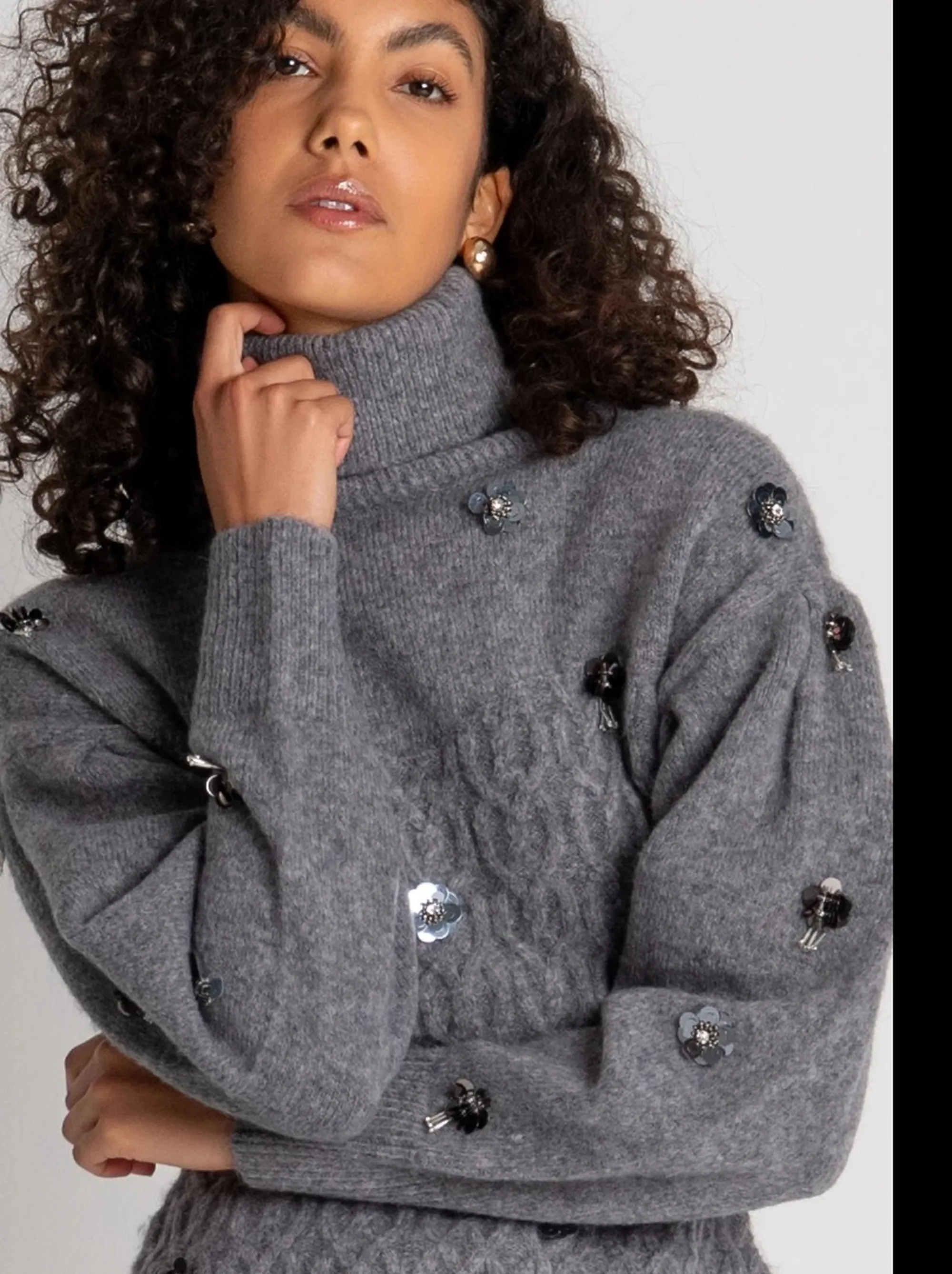 Fracomina B'Slim Turtleneck With Braids Stitch' Grey Fr26Wt7050K463R9 191669