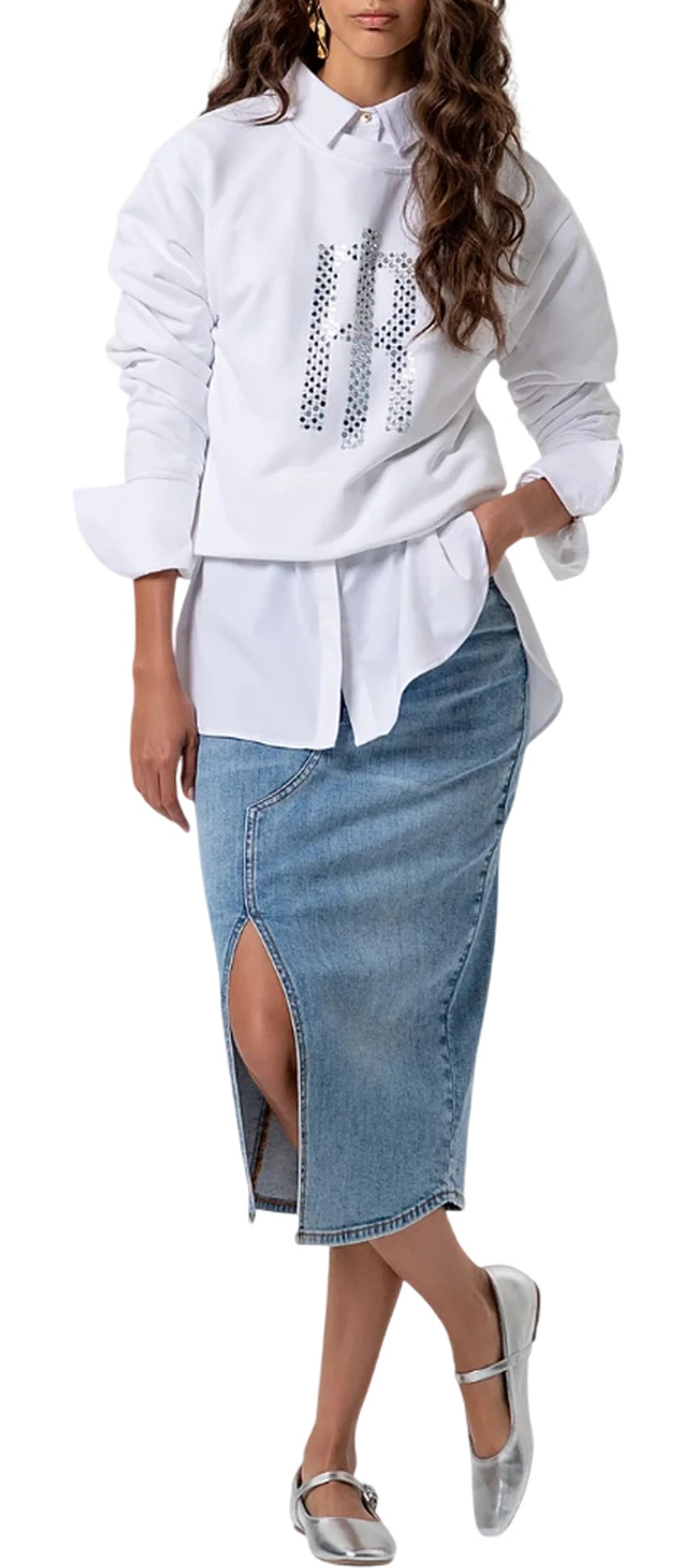 Fracomina B'Sweatshirt With Rhinestone' White Fp26St9007F40901 176883