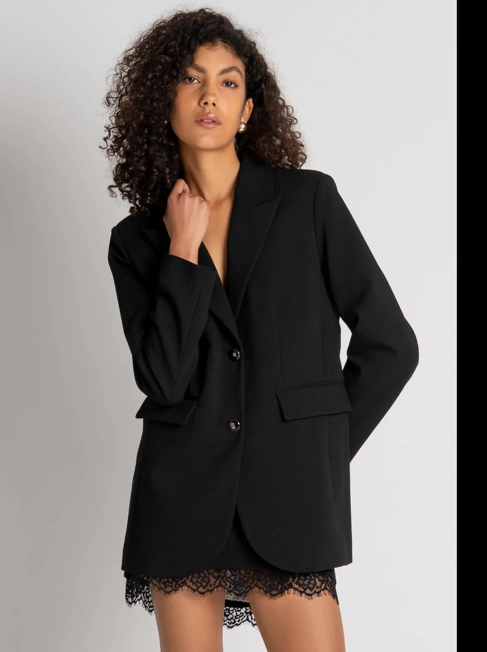 Fracomina Giacca Blazer Regular Lungo Monopetto Nero Fr26Wj3008W84901 191664