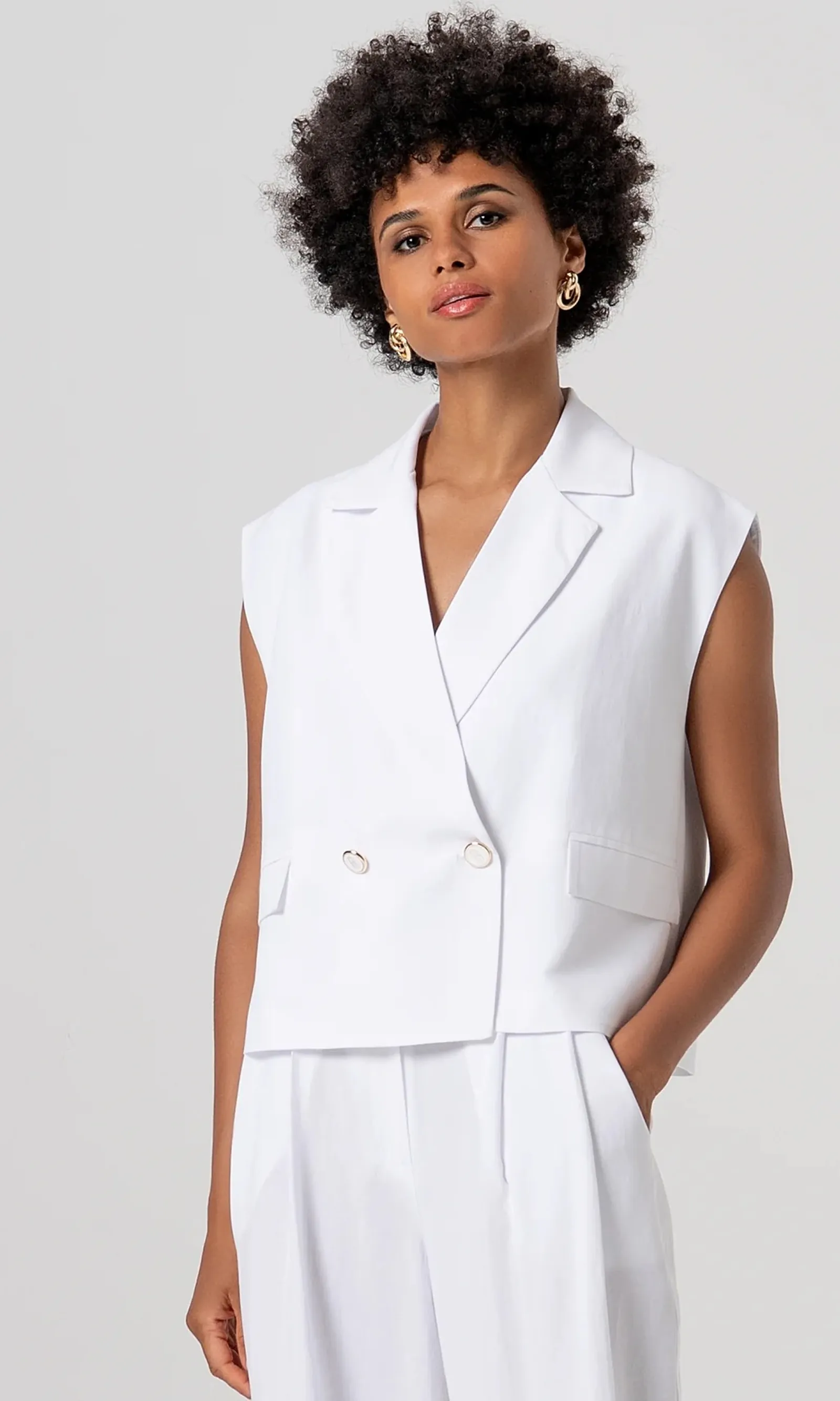 Fracomina Giacca Doppiopetto In Lino Bianco Fs26Sj1001W62201 173798