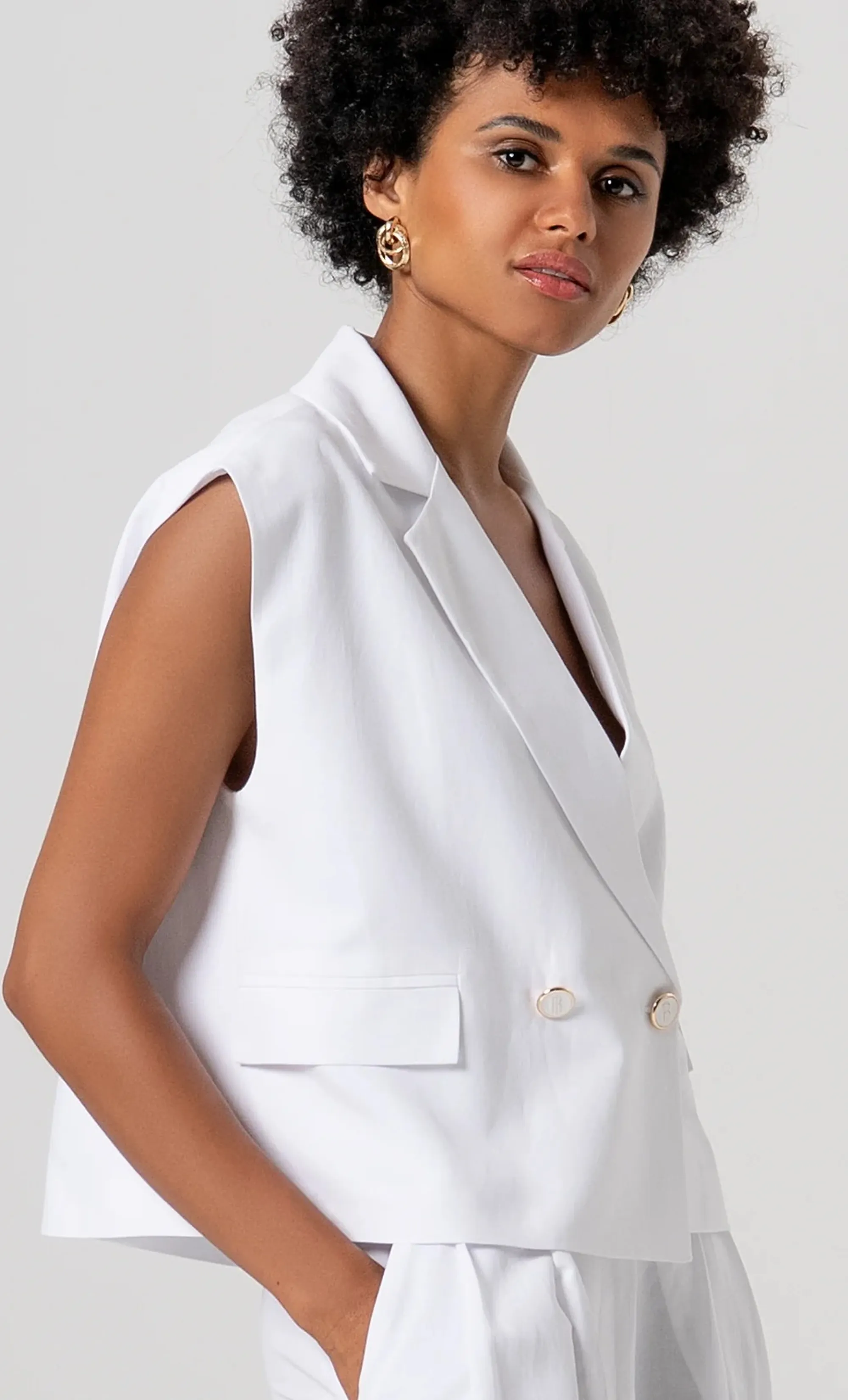 Fracomina Giacca Doppiopetto In Lino Bianco Fs26Sj1001W62201 173801