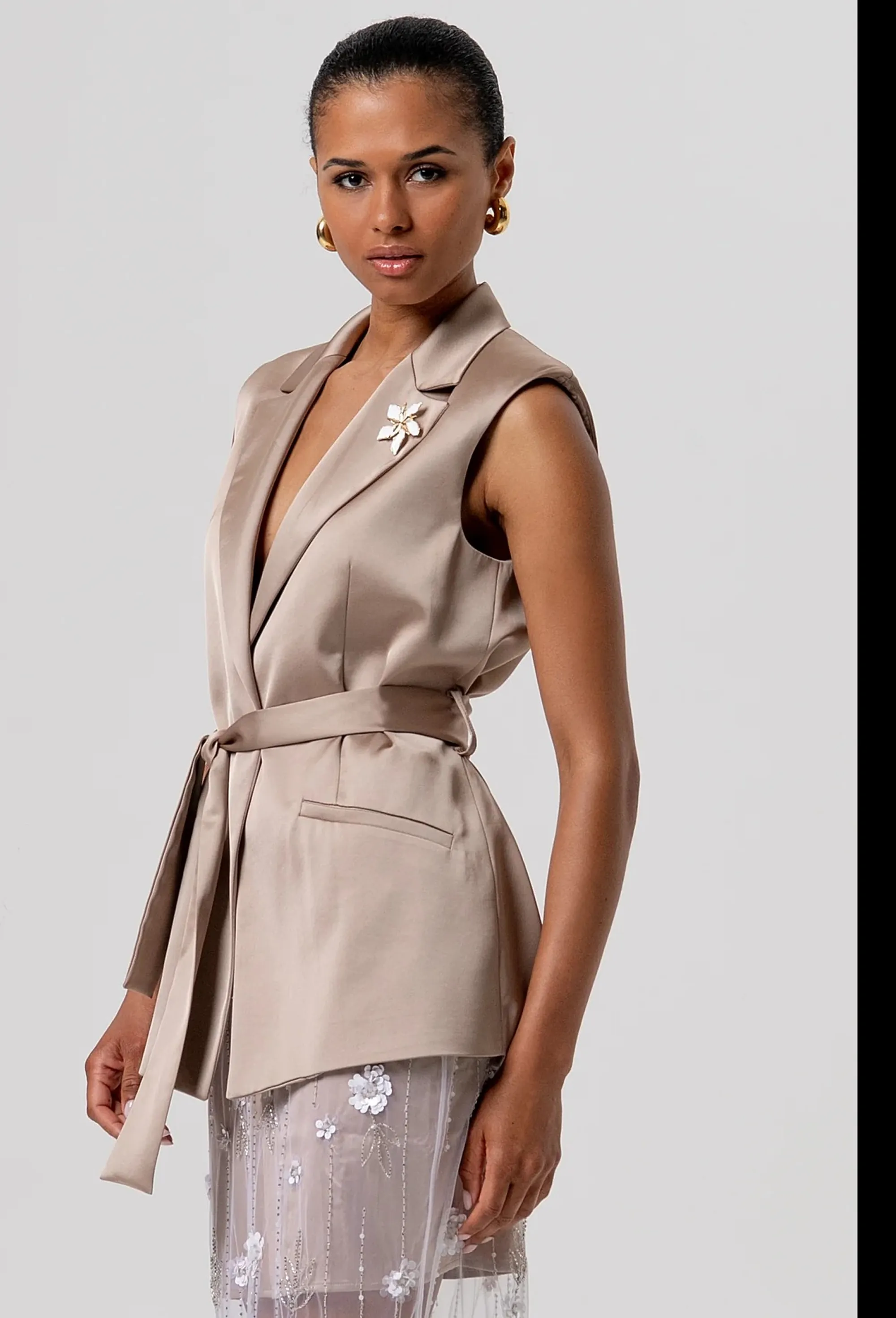 Fracomina Giacca In Raso Beige Fq26Sj3006W47001 173962