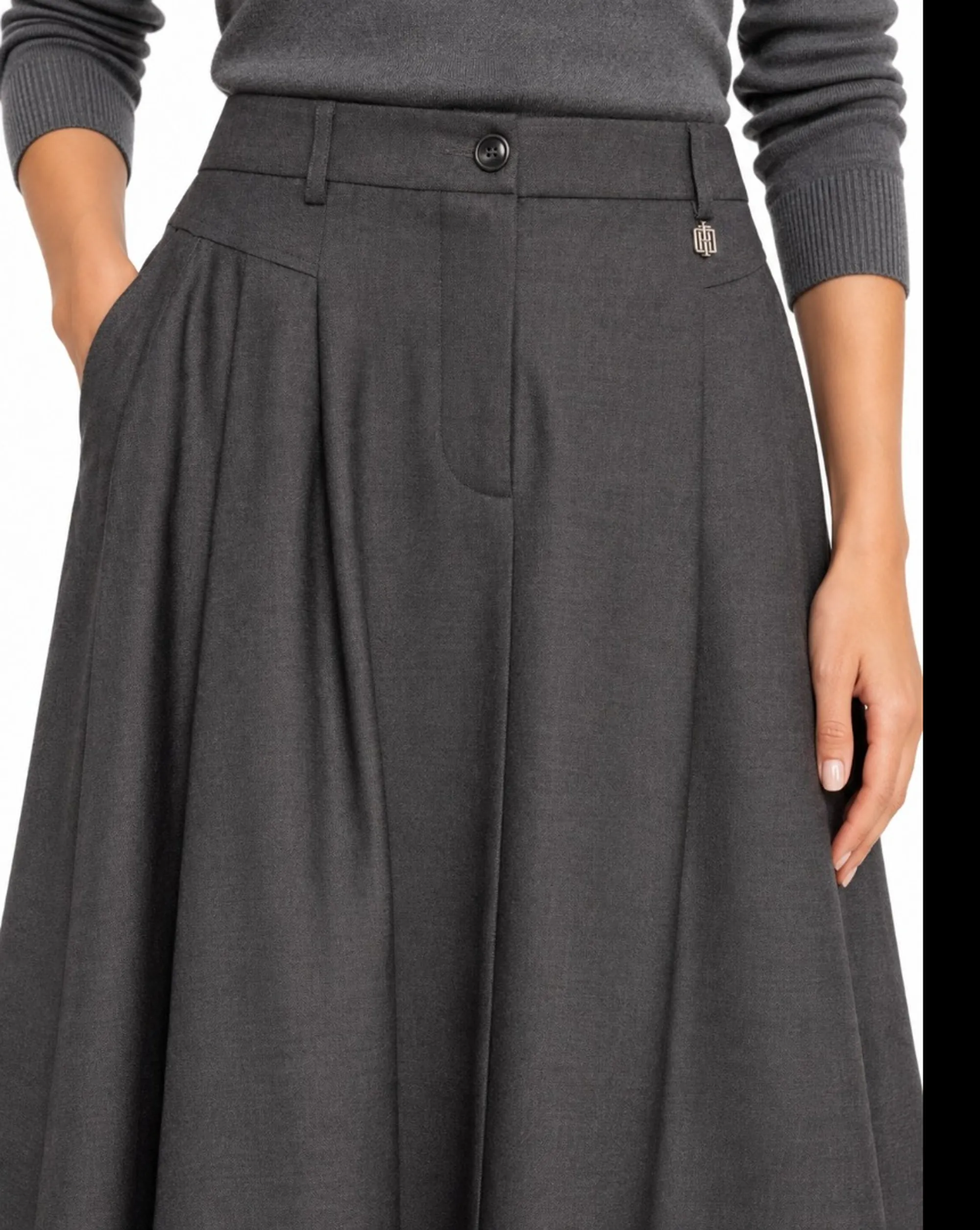Fracomina Gonna Flare Midi A Vita Alta Grigio Fr26Wg2002W81301 192867