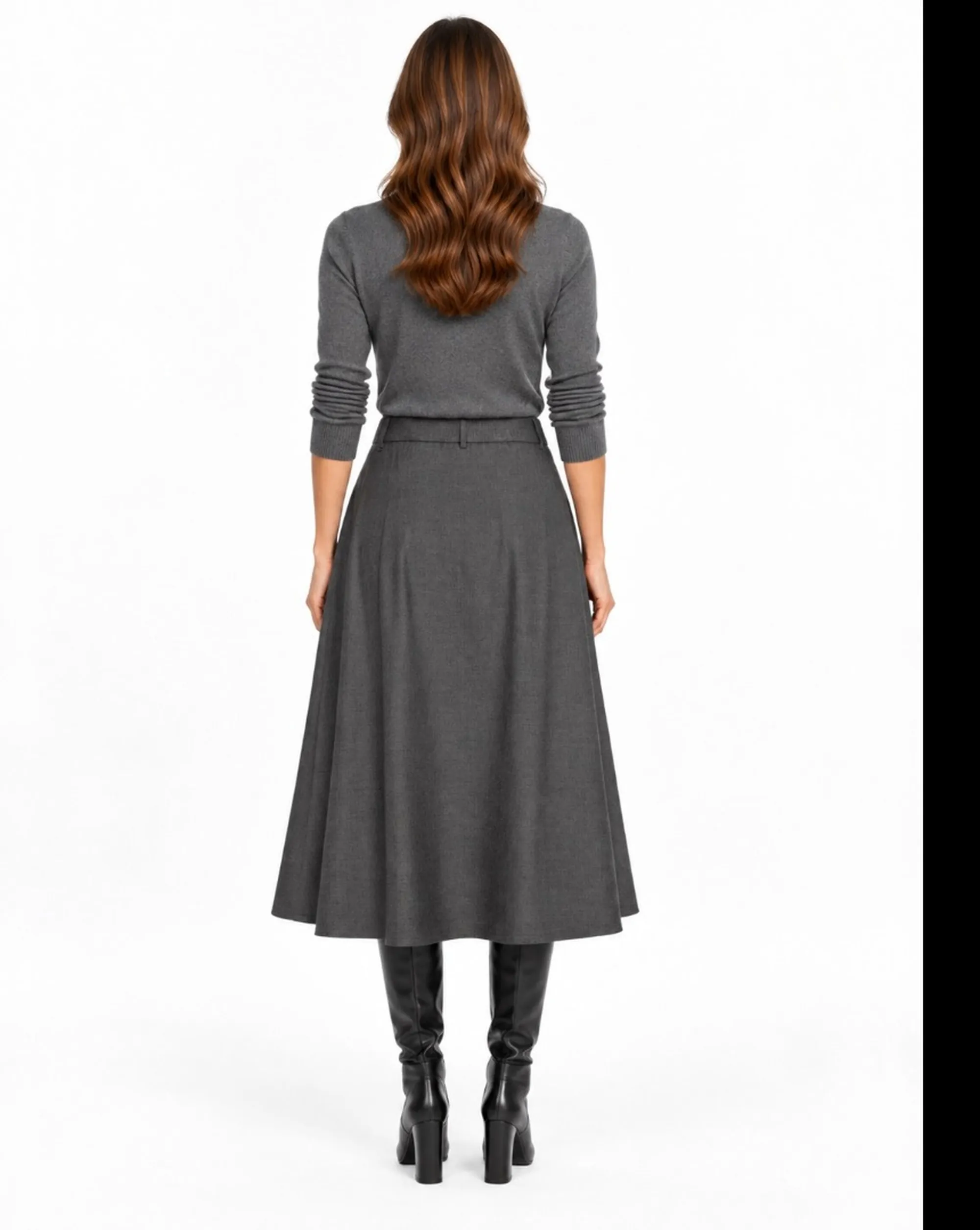 Fracomina Gonna Flare Midi A Vita Alta Grigio Fr26Wg2002W81301 192870